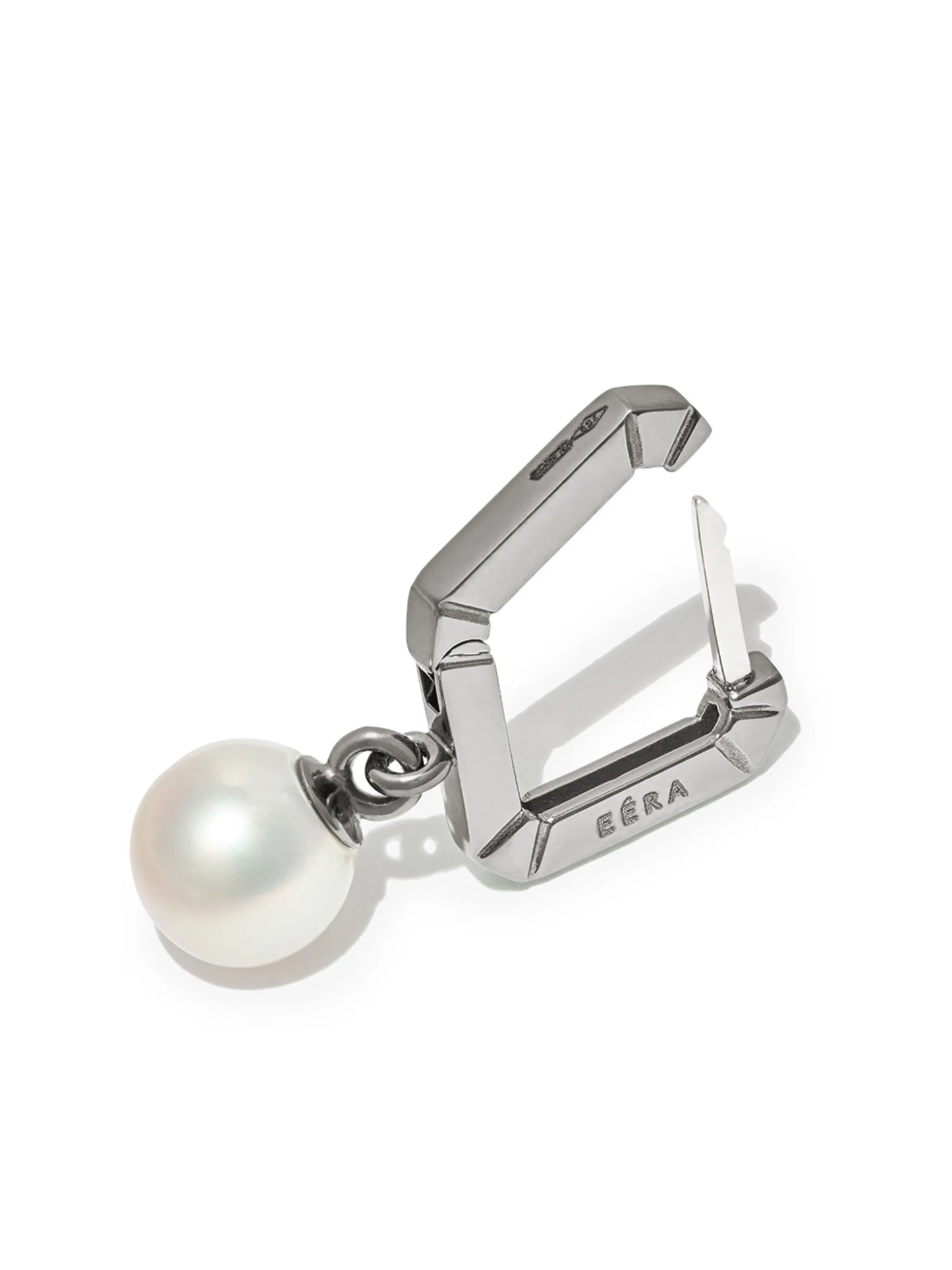 18kt white gold enamel pearl huggie earring