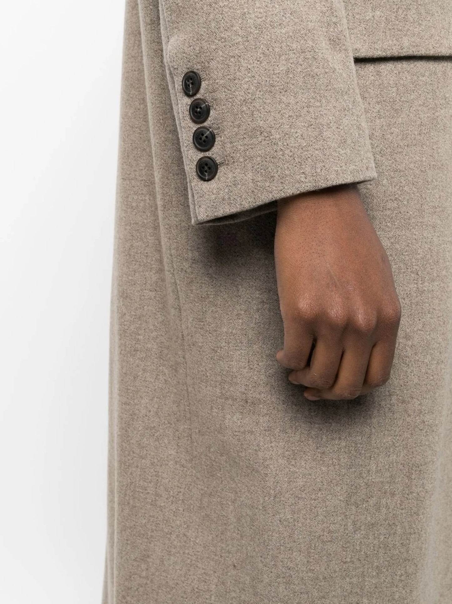 buttoned-up double-breasted coat