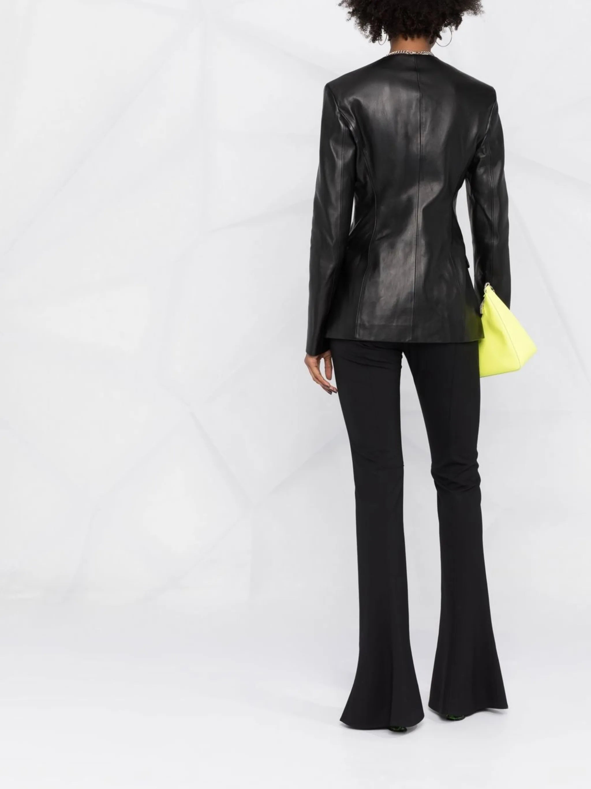 fitted single-breasted leather blazer