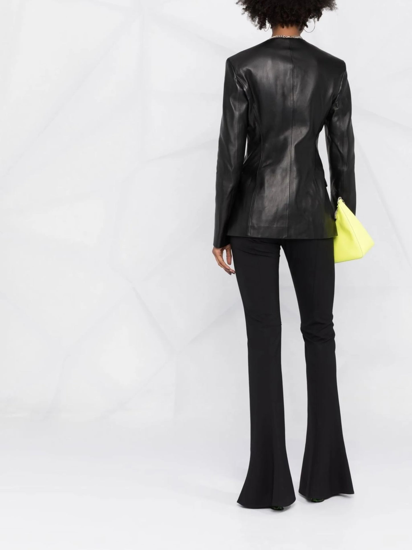 fitted single-breasted leather blazer
