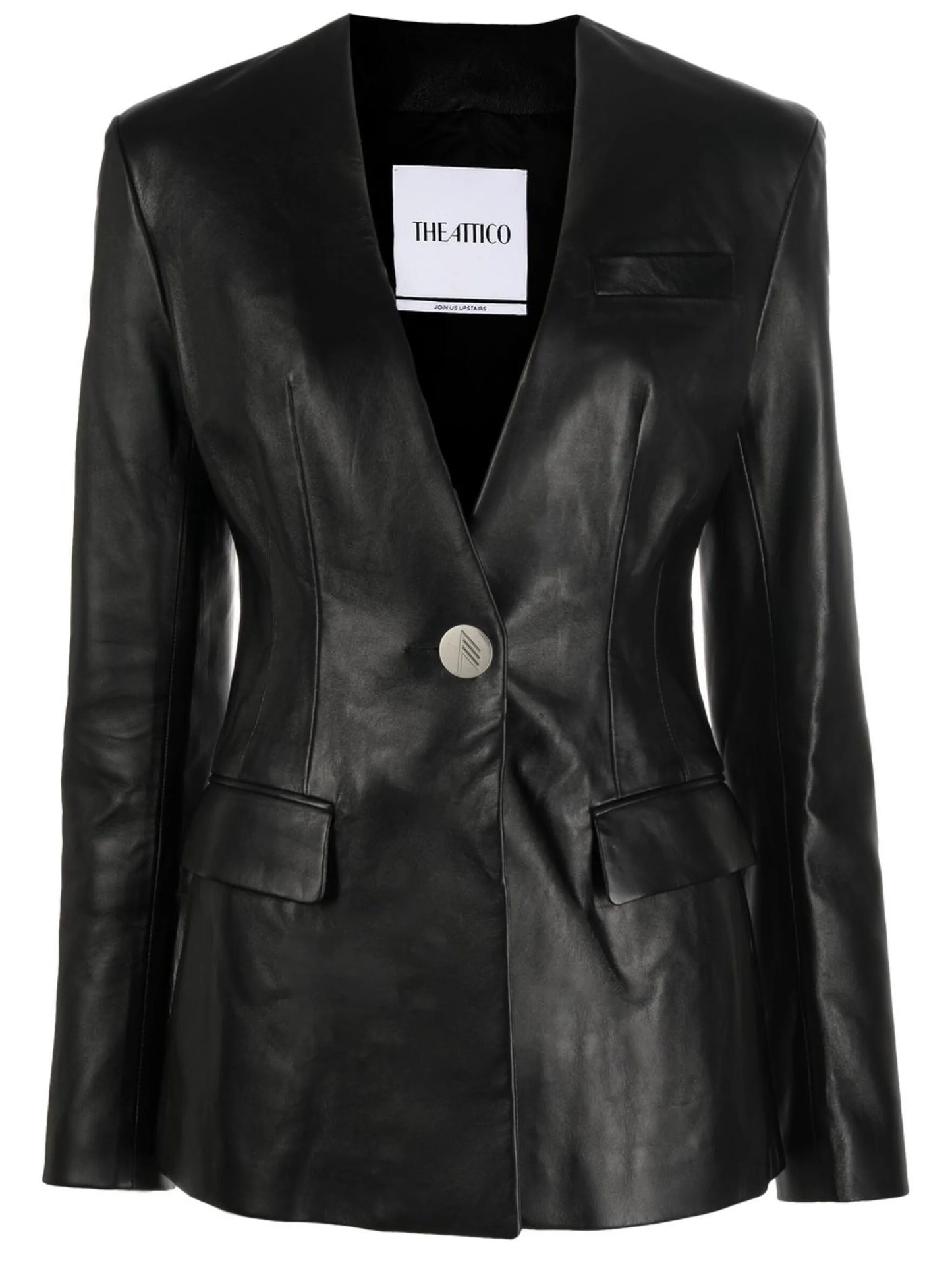 fitted single-breasted leather blazer