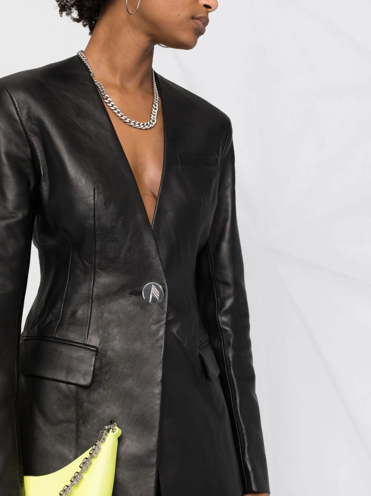 fitted single-breasted leather blazer
