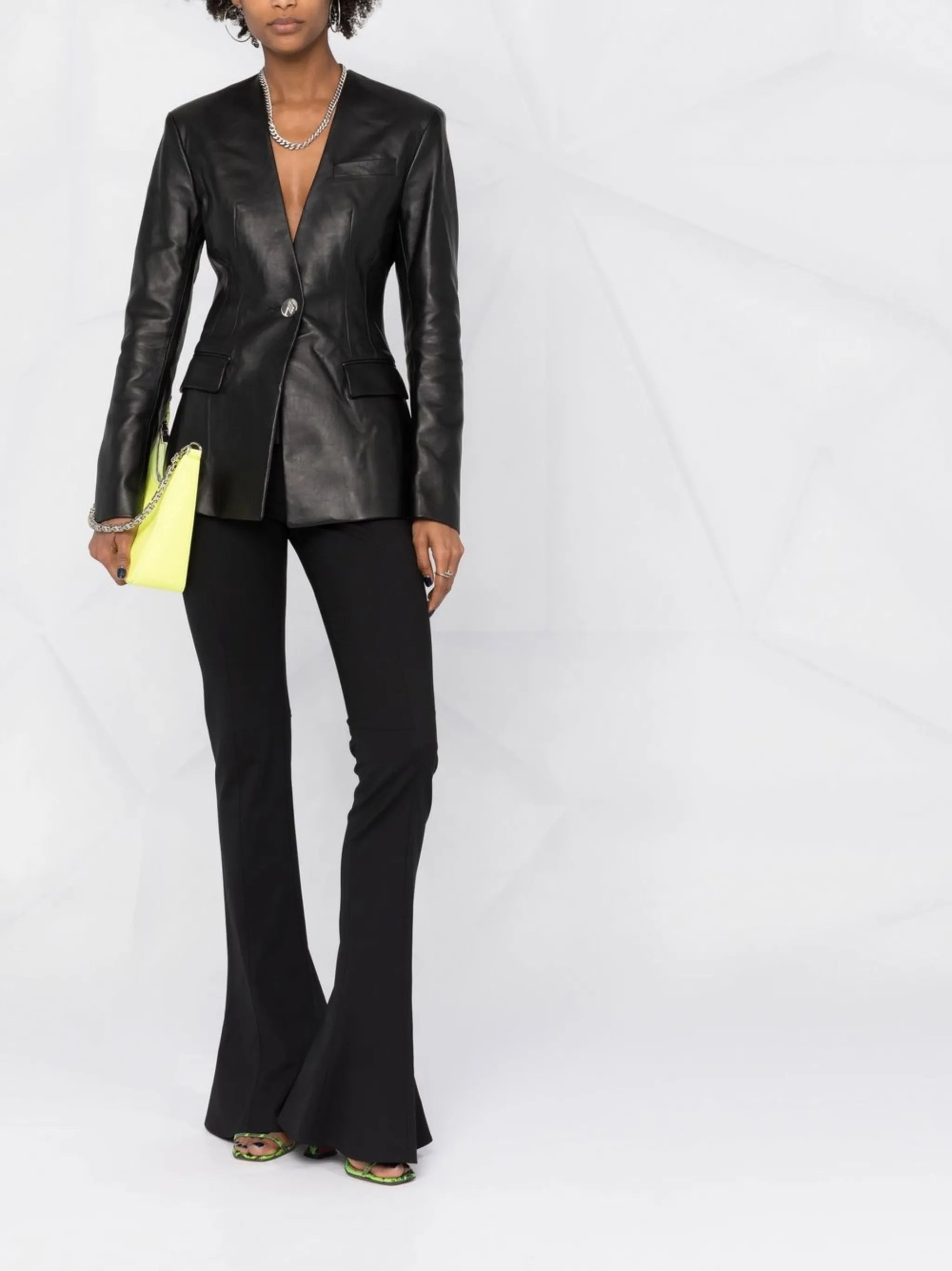 fitted single-breasted leather blazer