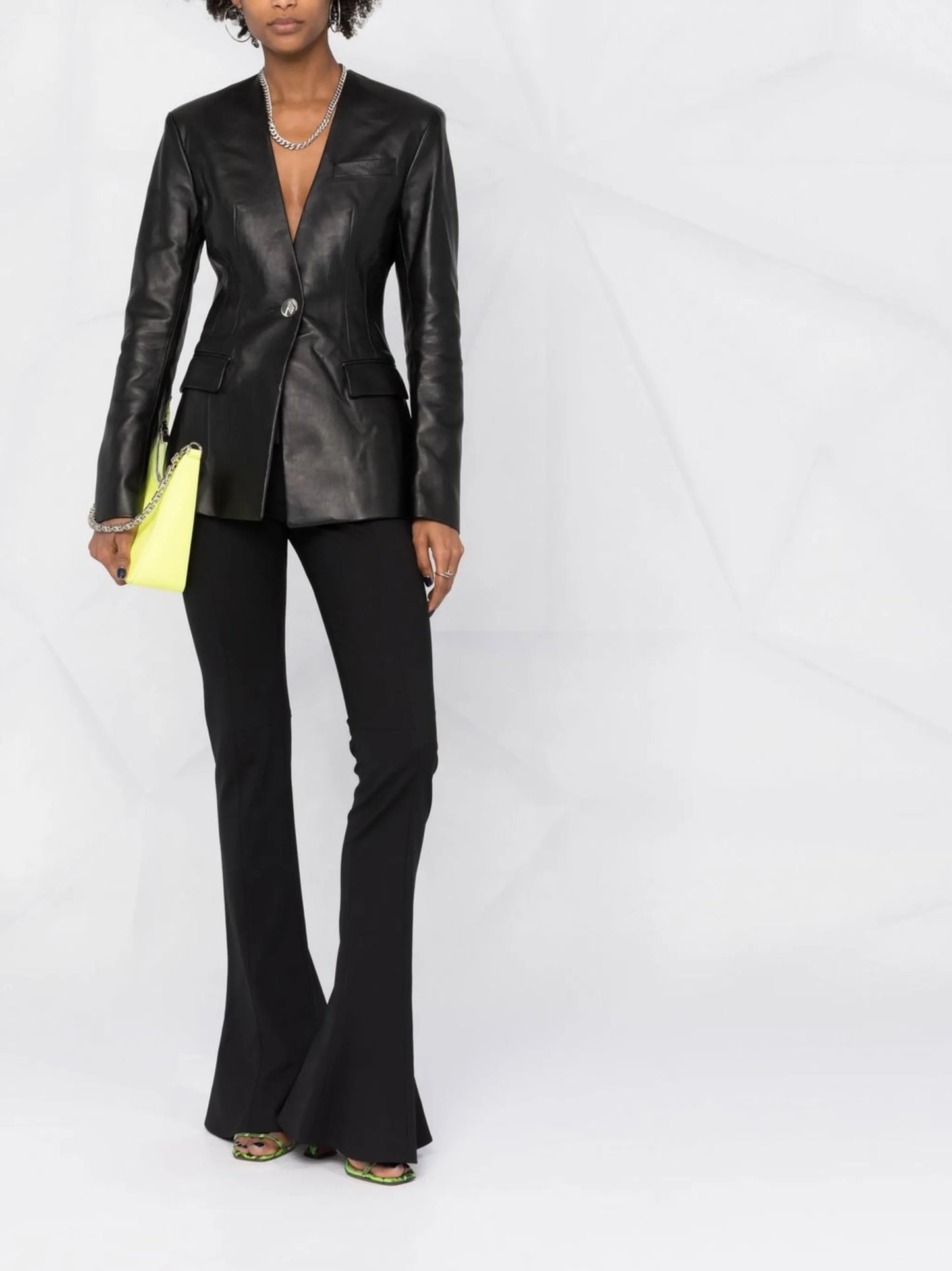 fitted single-breasted leather blazer