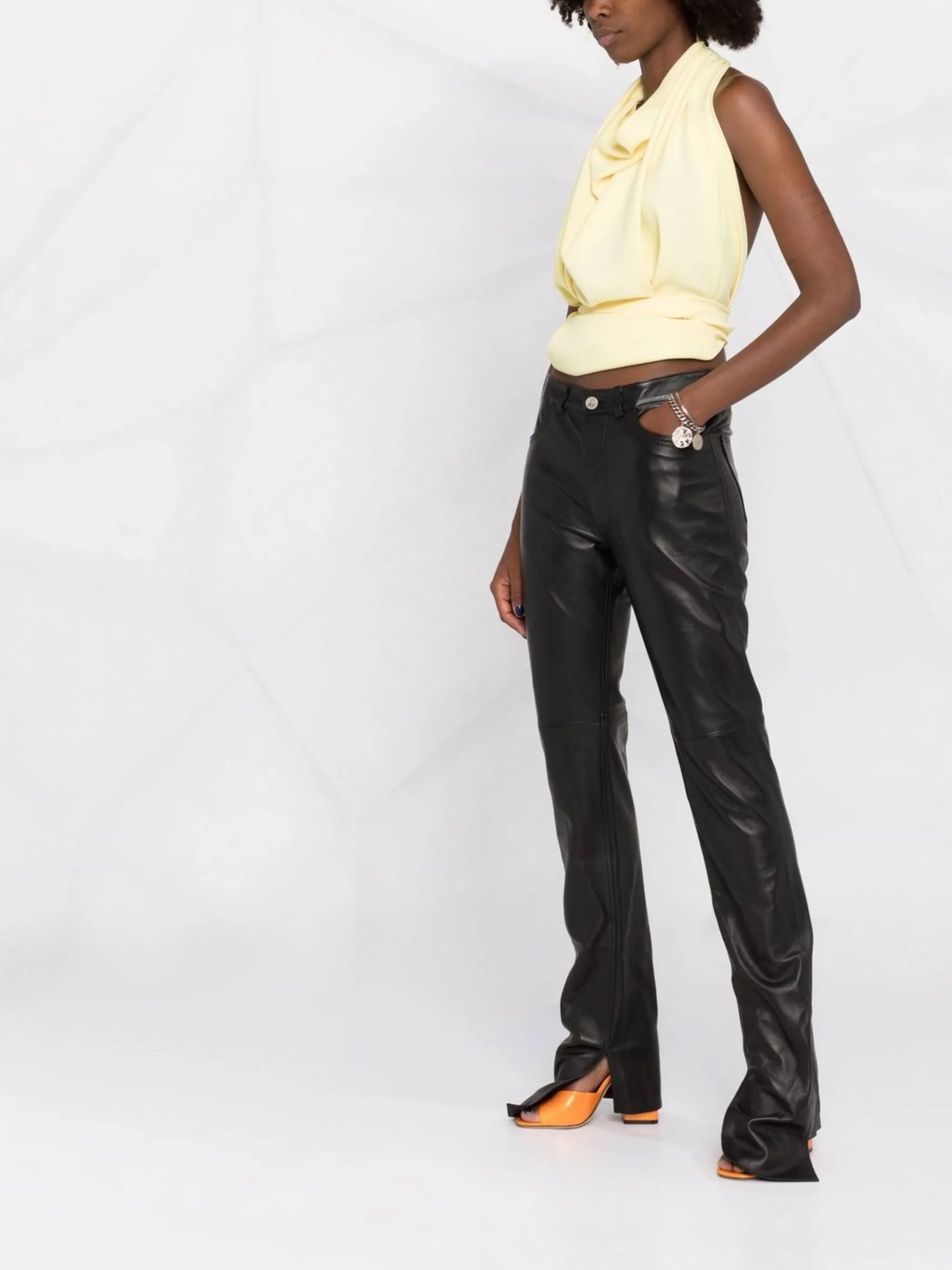 split-cuff leather trousers