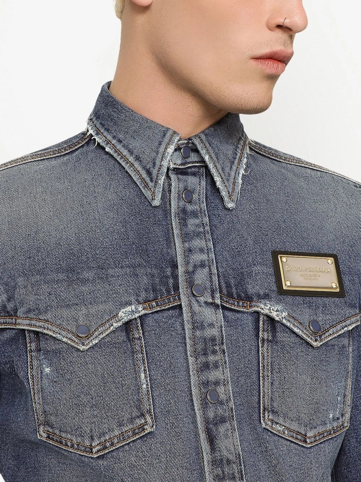 slim-fit denim shirt