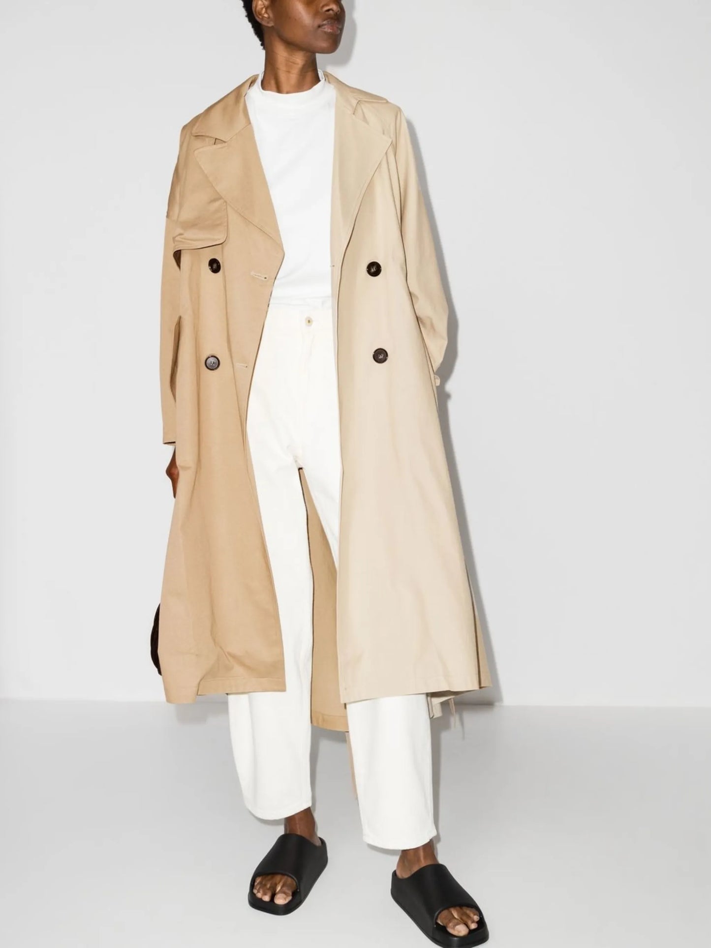 two-tone panelled trench coat
