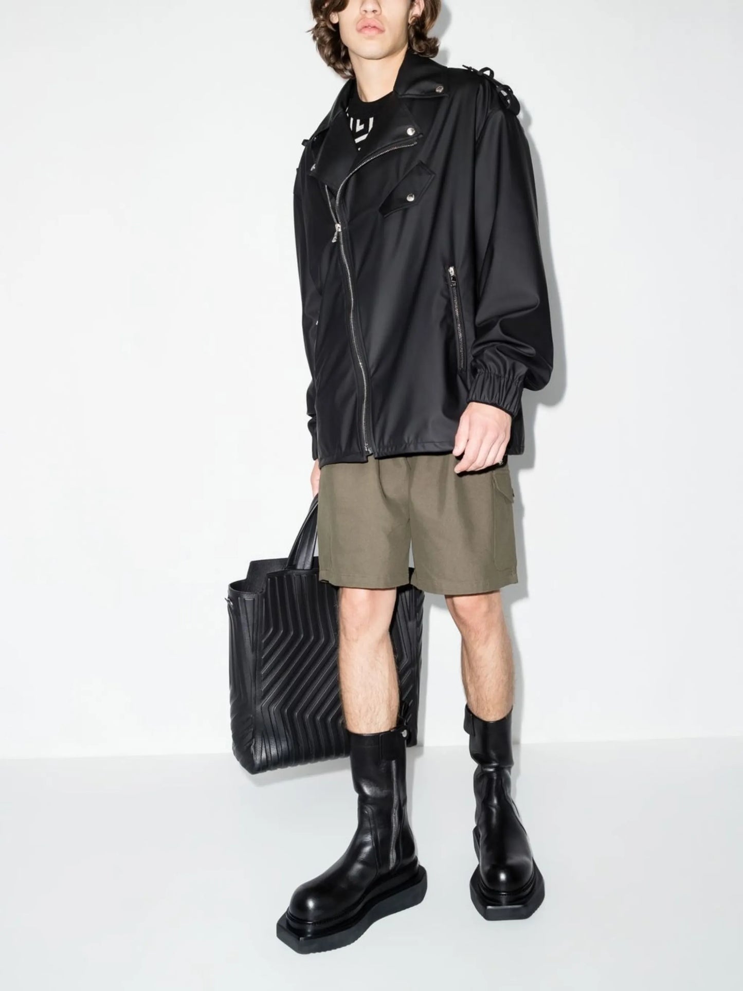 logo-print biker jacket