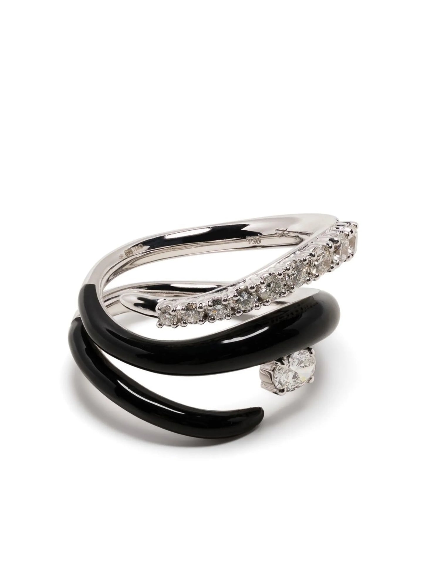 18kt white gold diamond and enamel ring