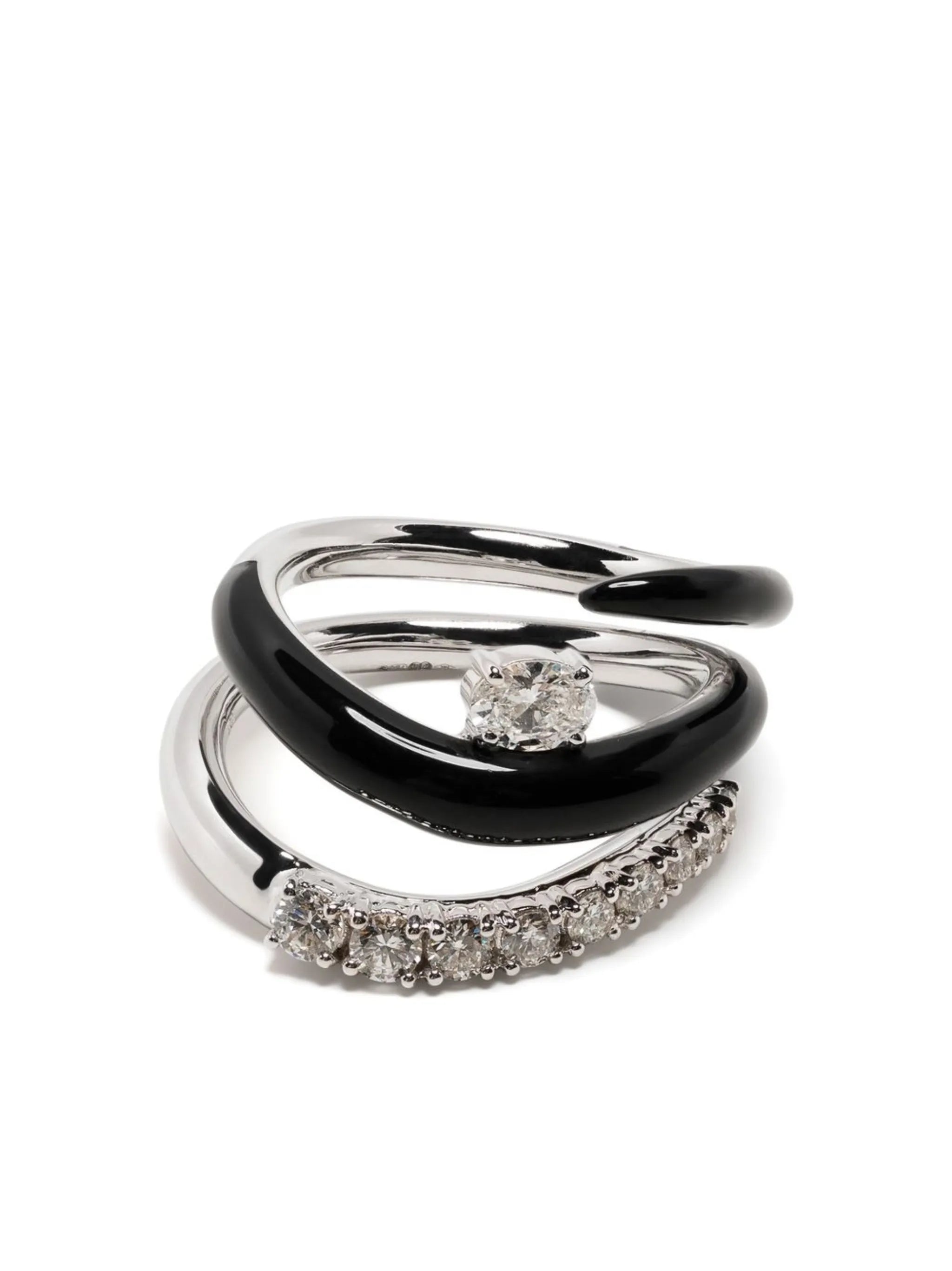 18kt white gold diamond and enamel ring