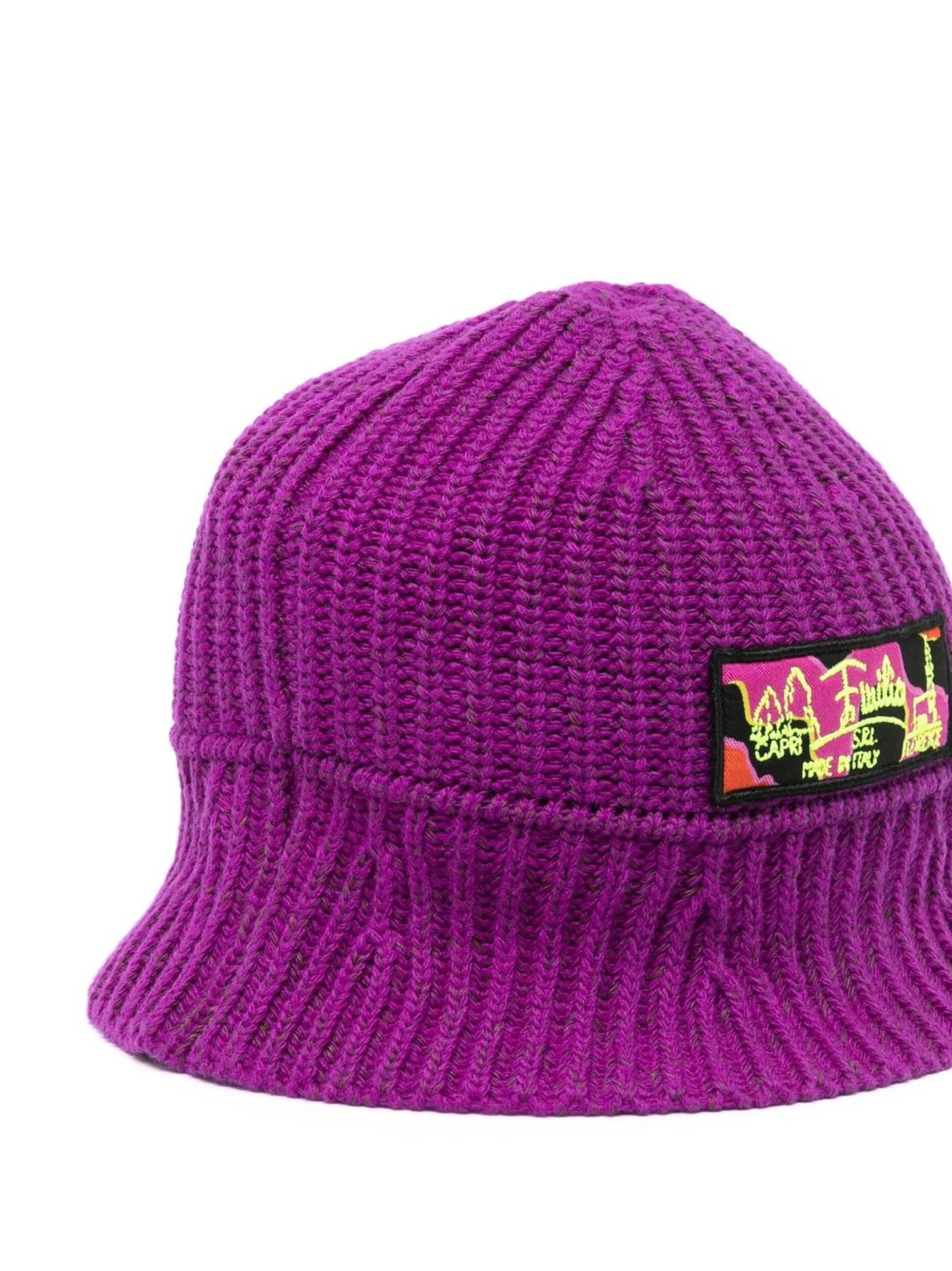 logo-appliqué knitted bucket hat