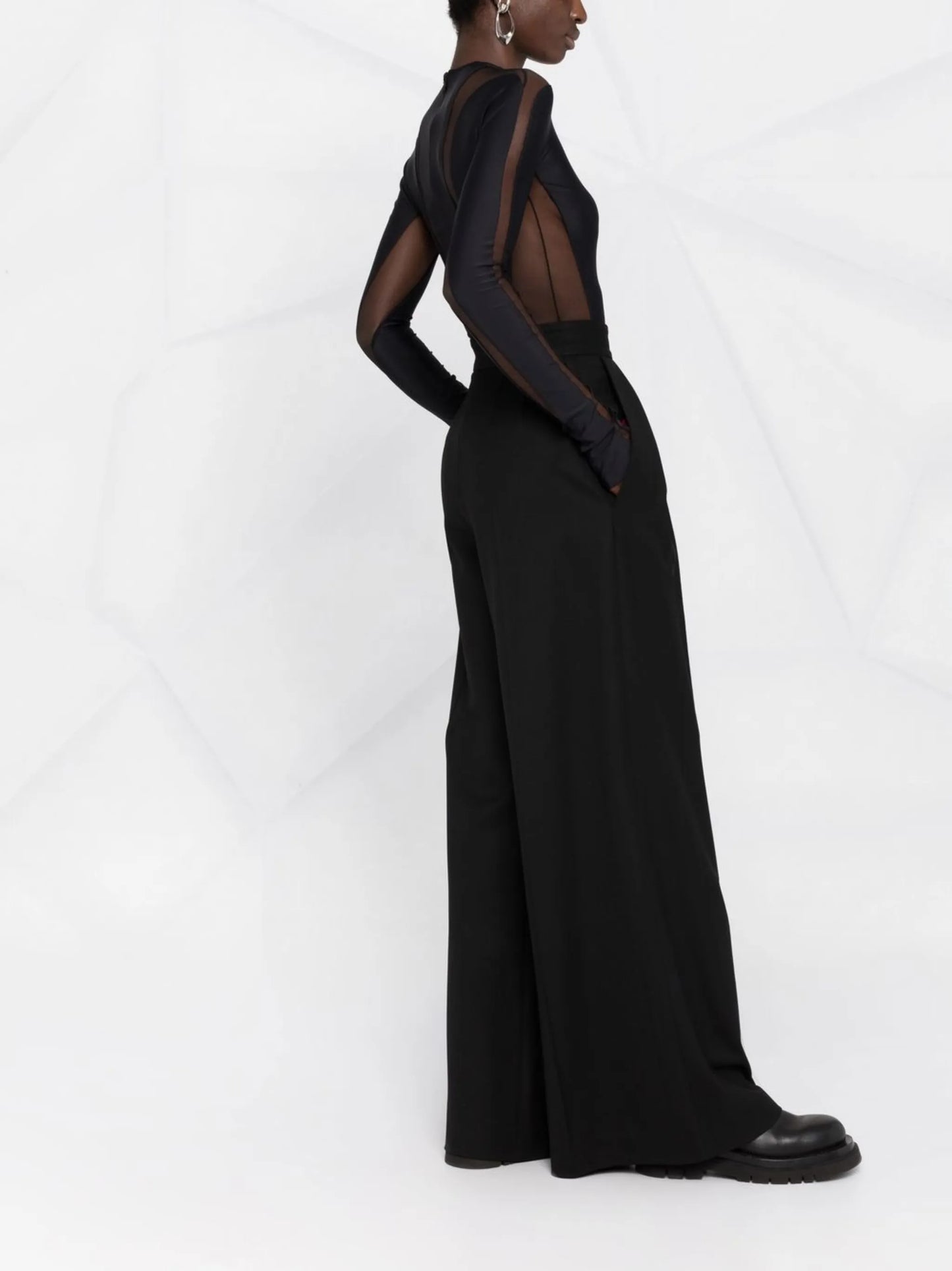 logo-plaque sheer panelled bodysuit
