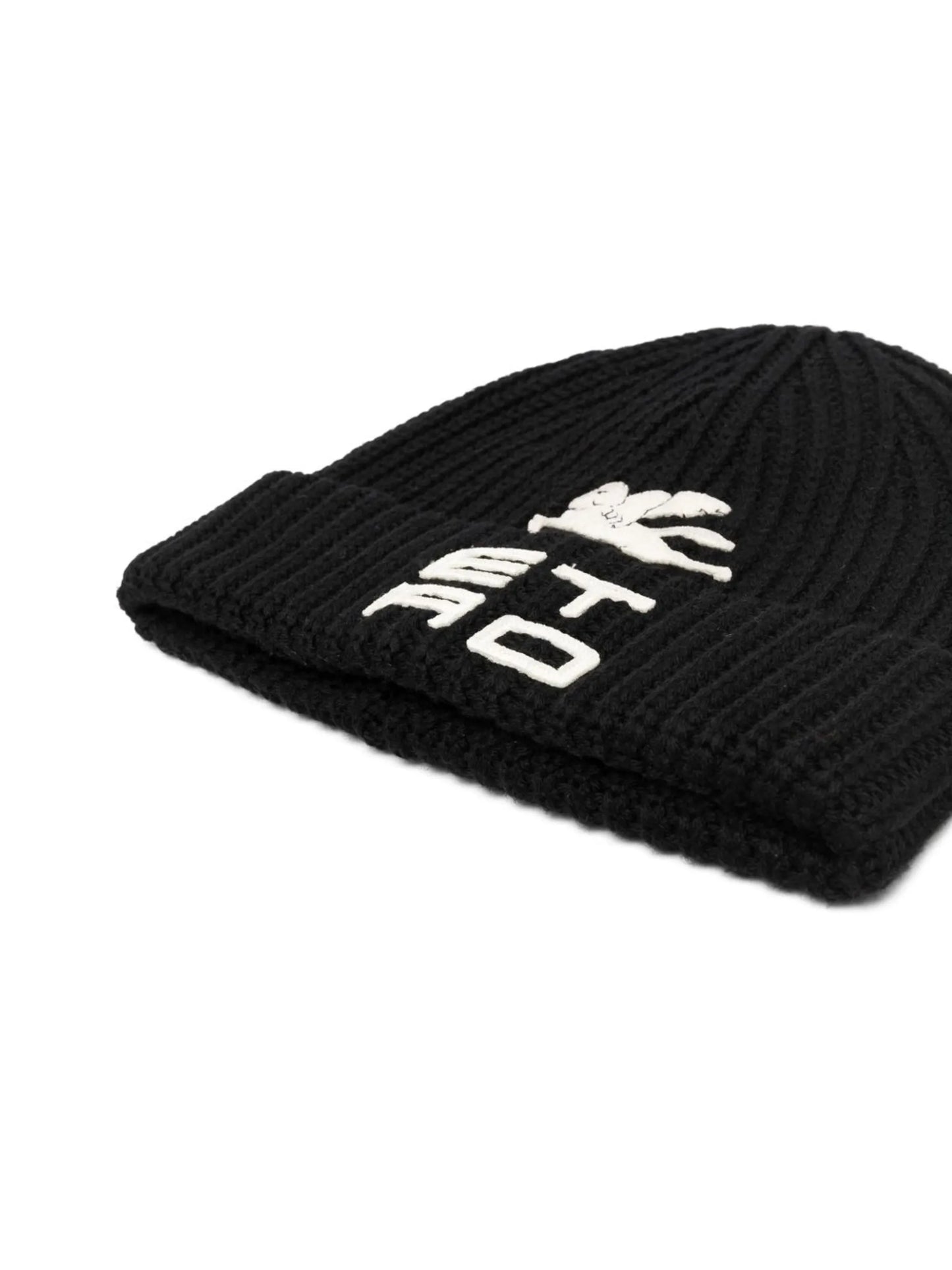 appliqué-logo ribbed-knit beanie