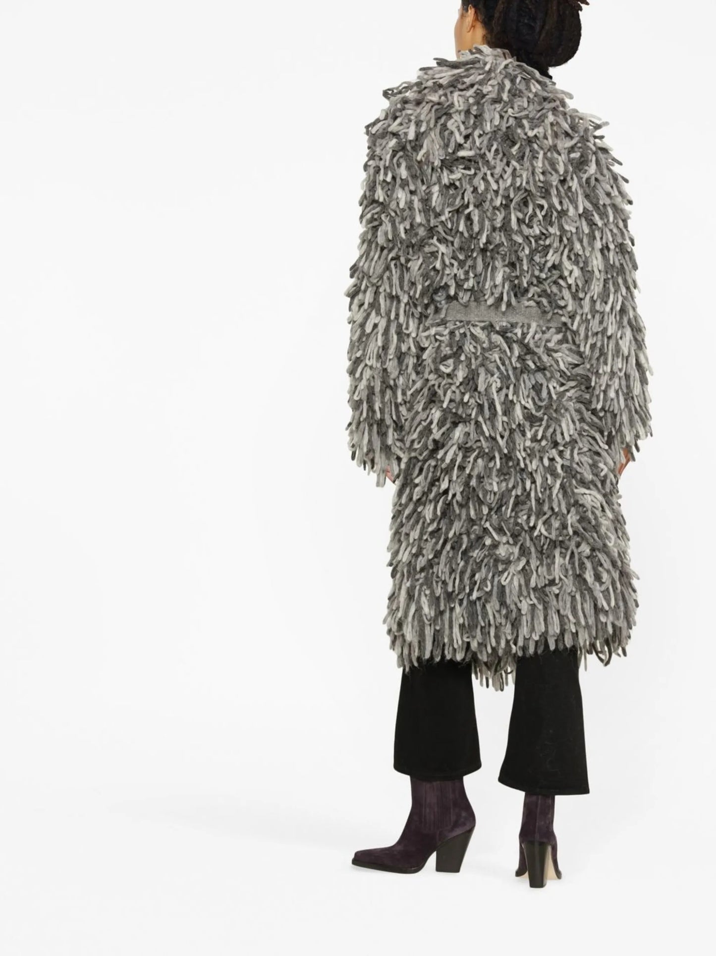 textured-finish belted-waist coat