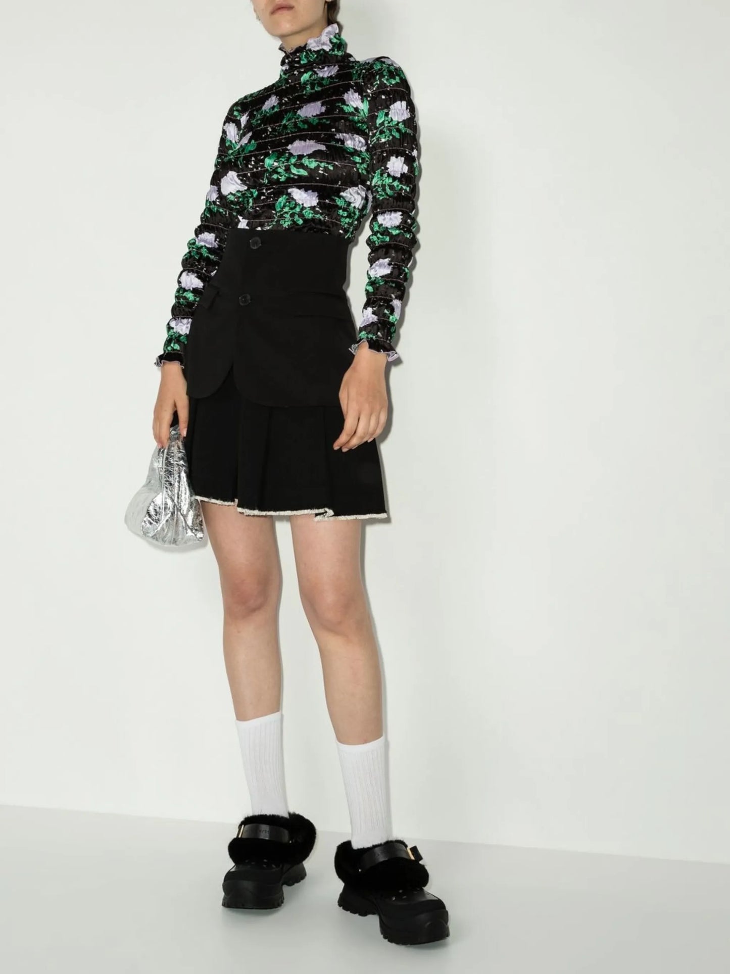 pleated raw-hem skirt