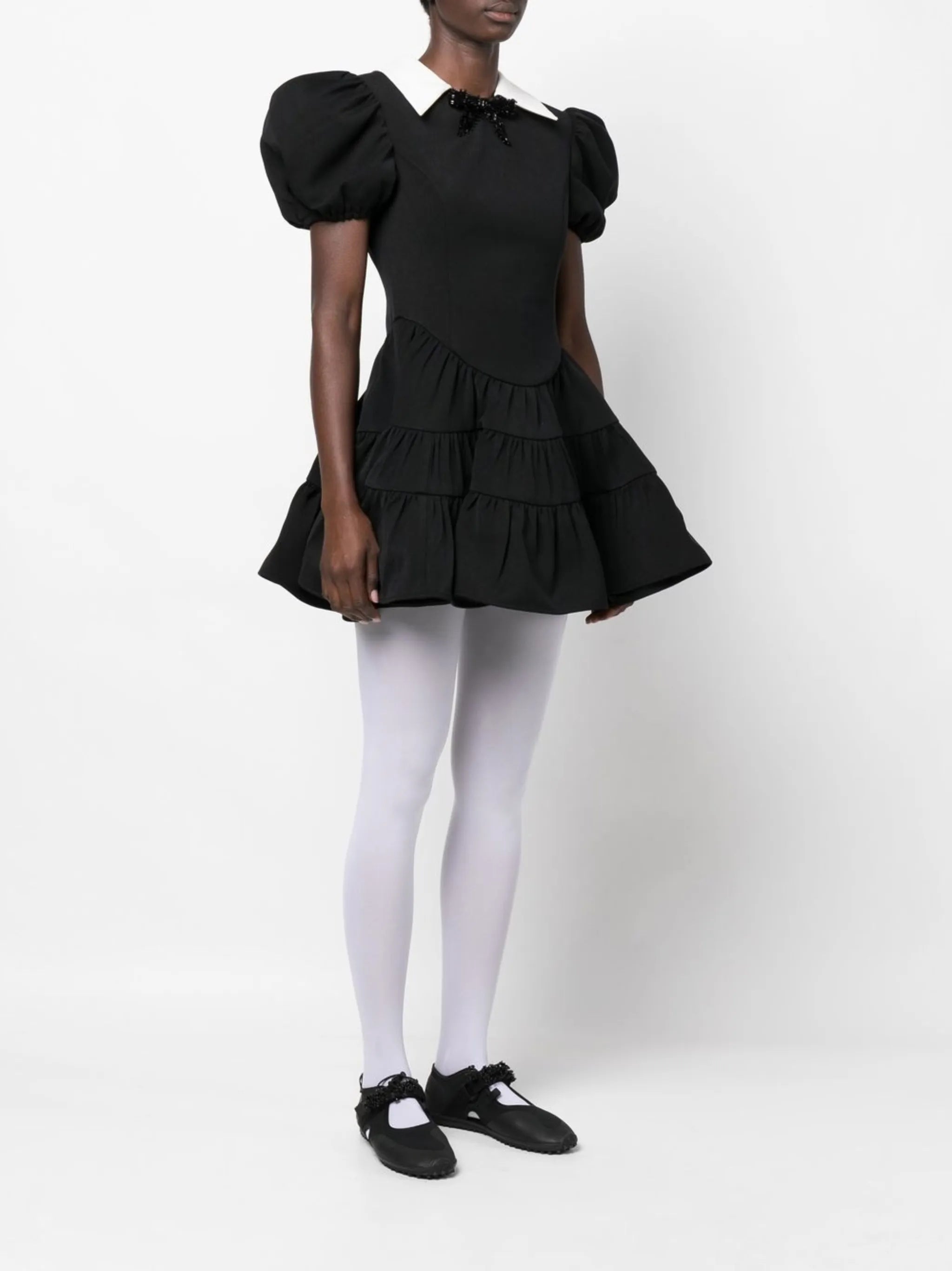 puff-sleeve tiered minidress