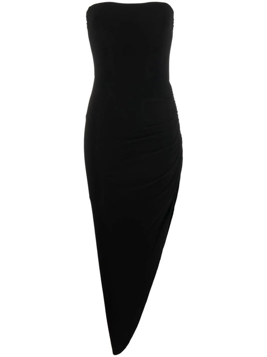 strapless asymmetric bodycon dress
