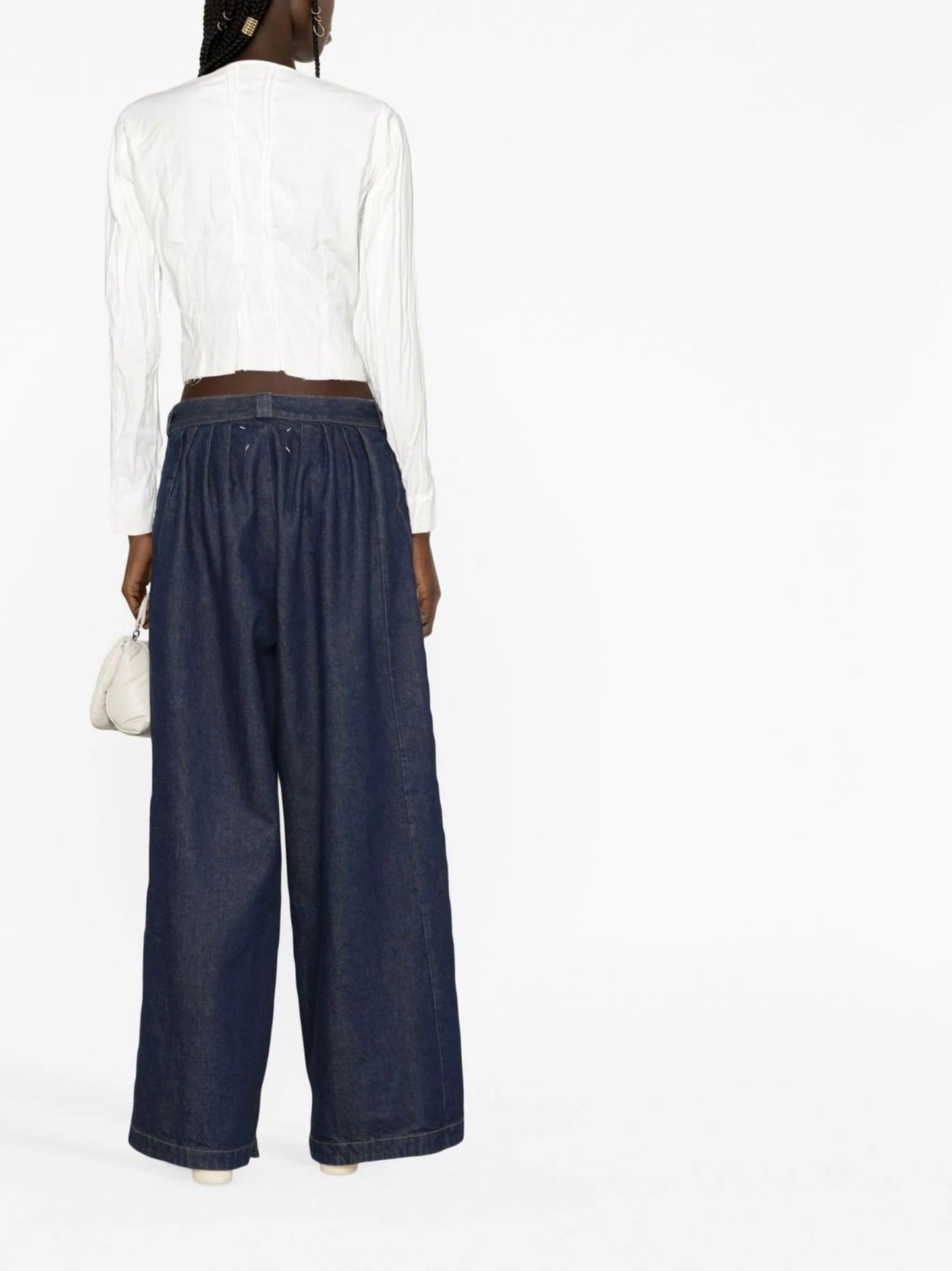 pleated long-sleeve blouse