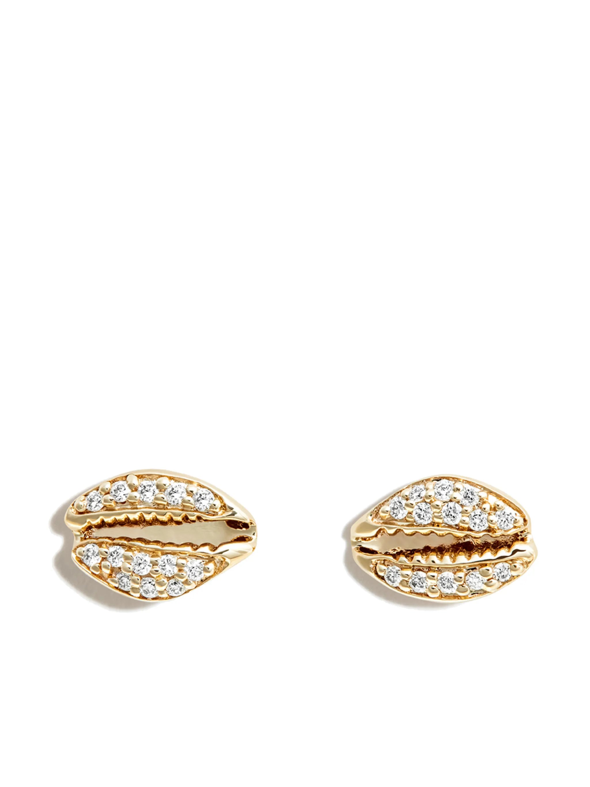 14kt yellow gold cowrie shell diamond stud earrings