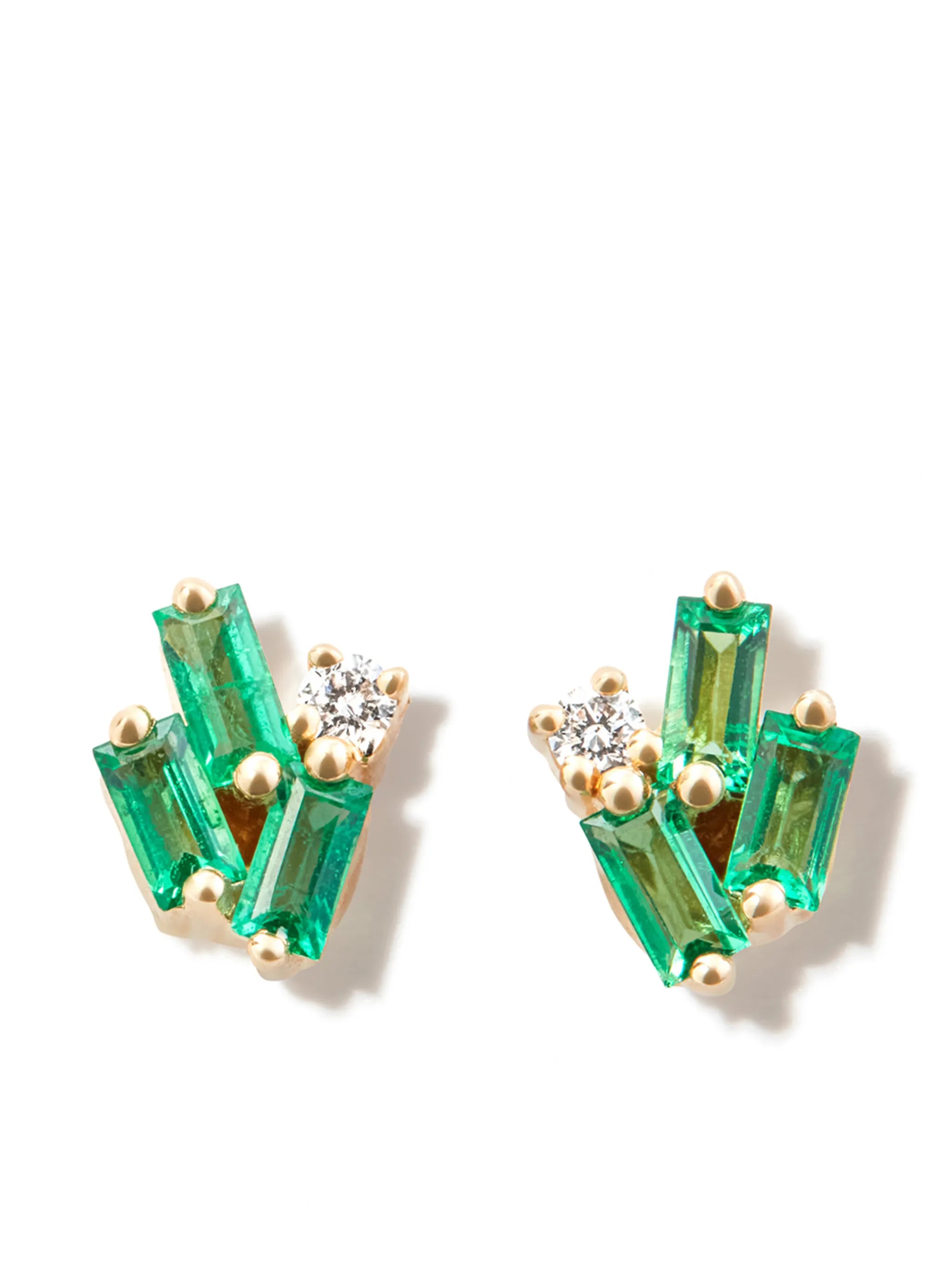 18kt yellow gold Cluster diamond and emerald earrings