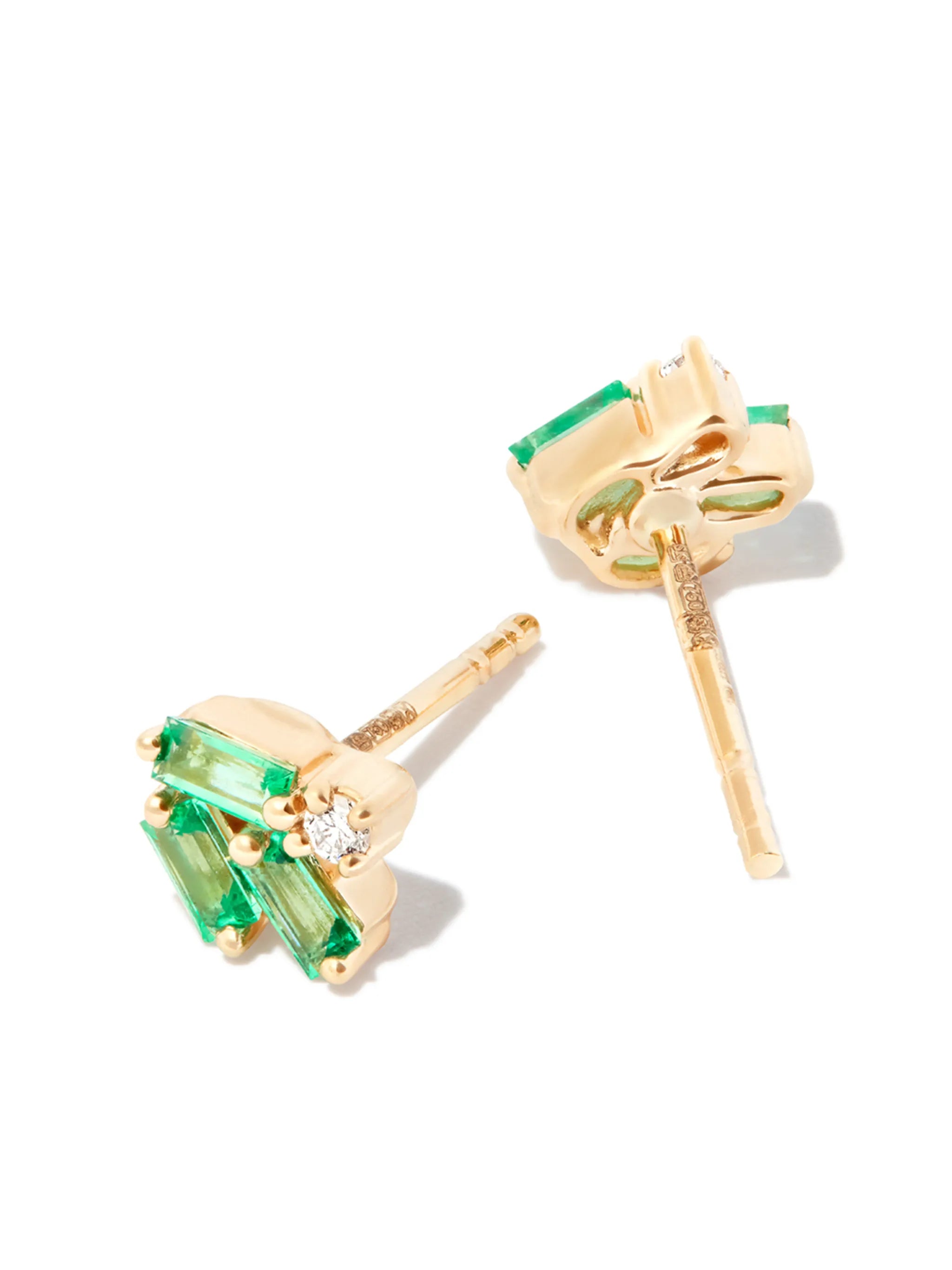 18kt yellow gold Cluster diamond and emerald earrings
