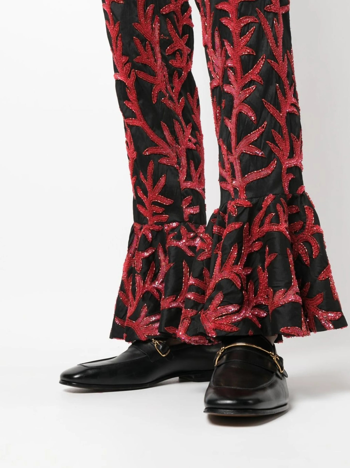 sequin-detail ruffled-trim trousers