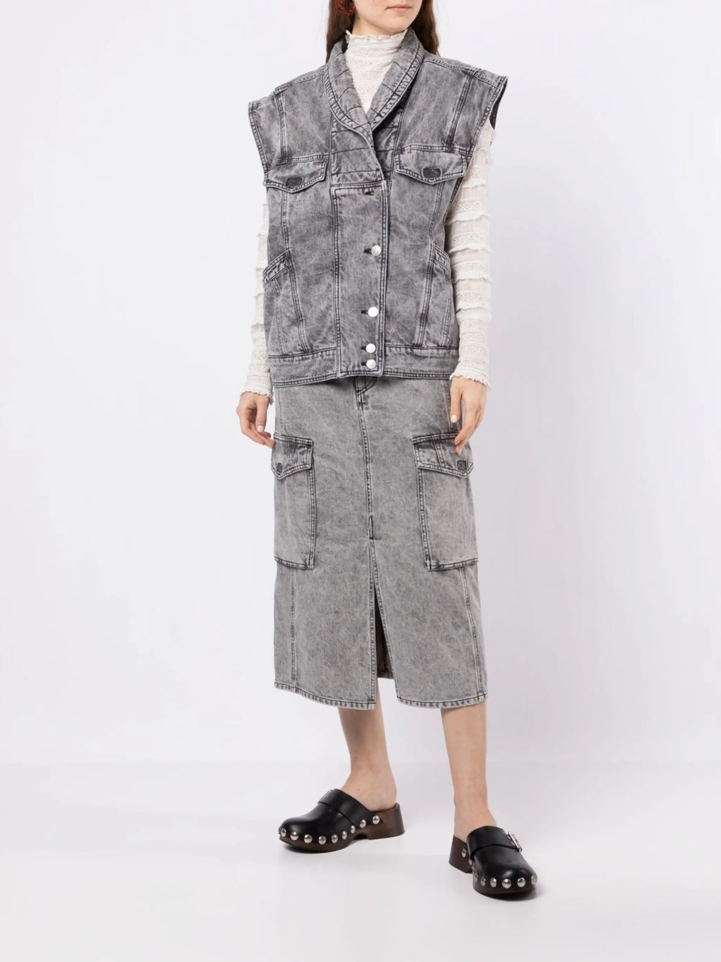 layered-sleeve denim jacket
