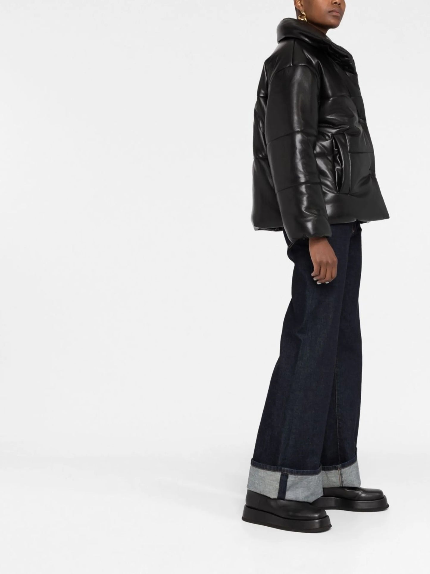 Hide padded short faux-leather jacket