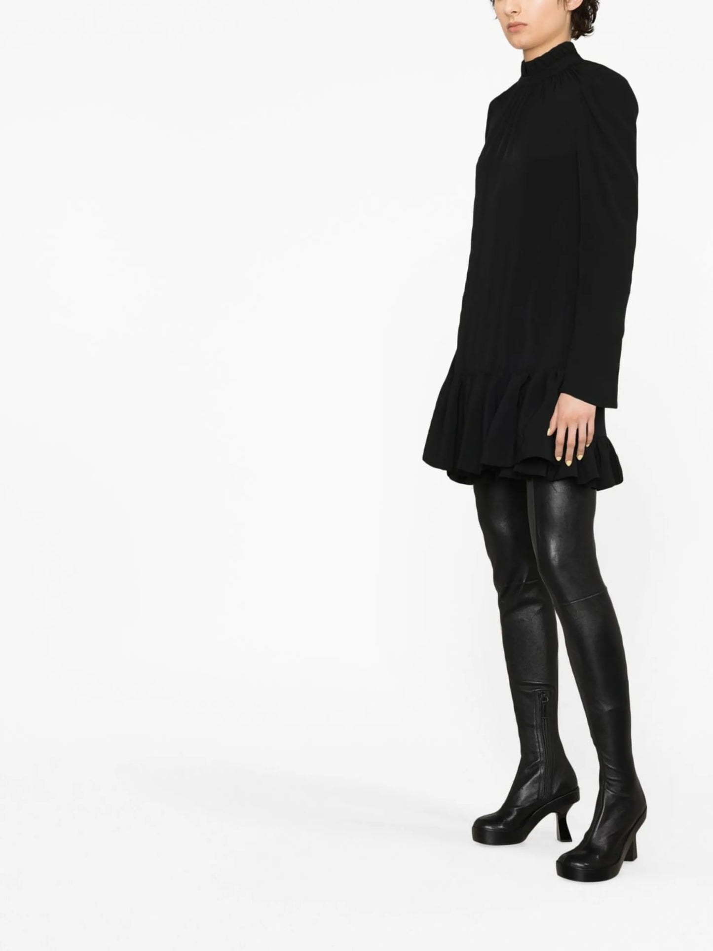 frilled-hem short dress