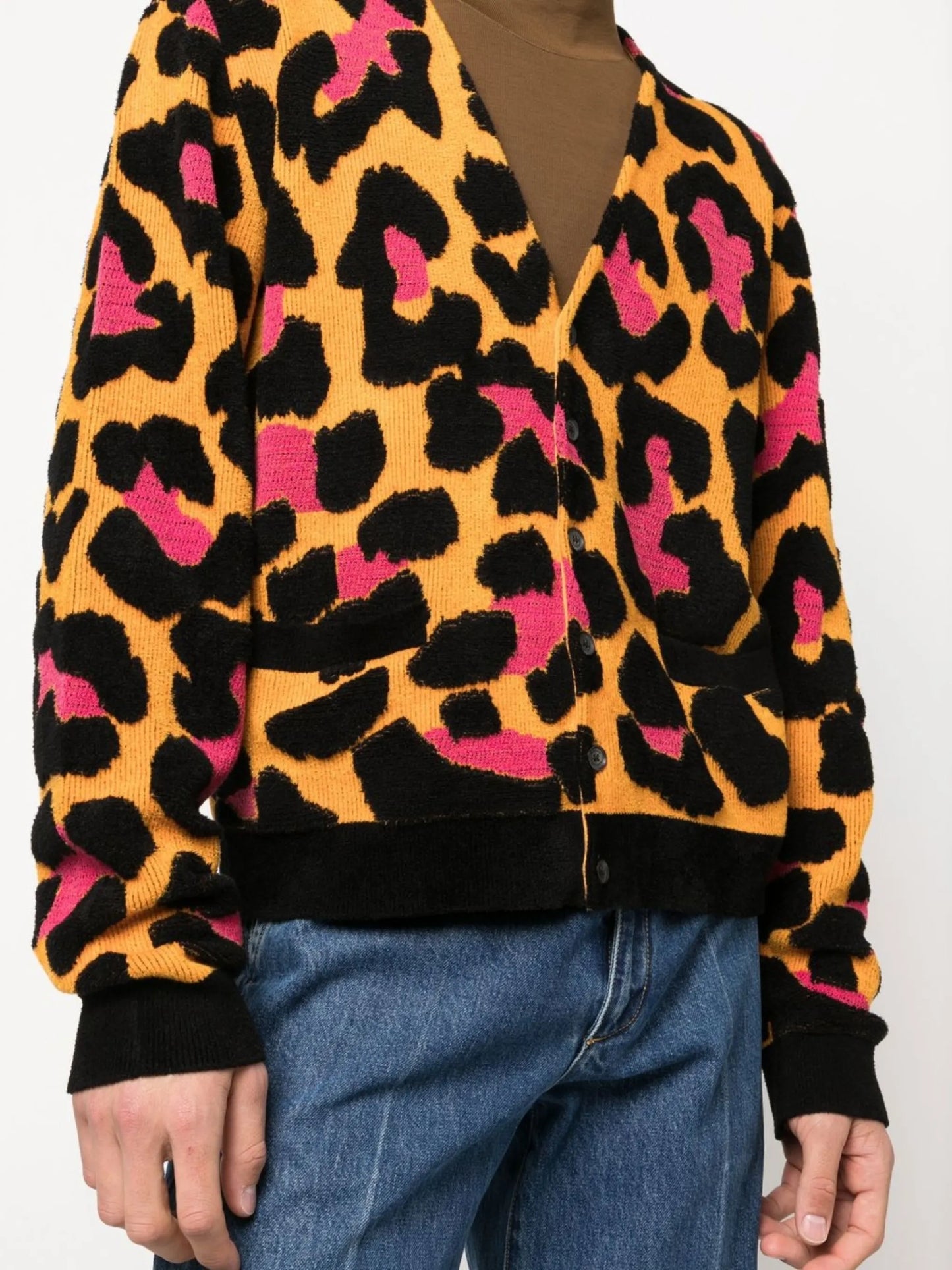 leopard-print V-neck cardigan
