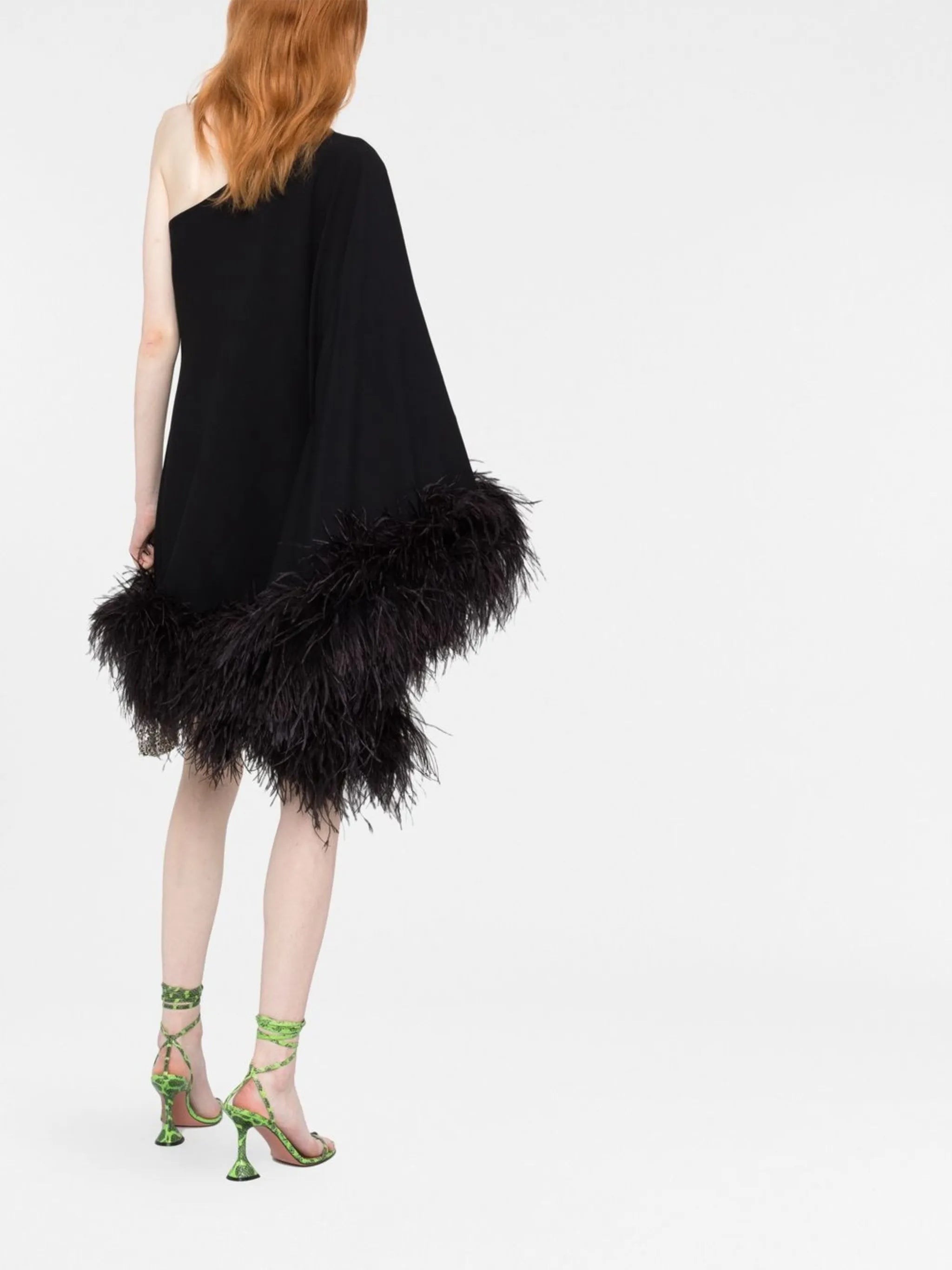 Piccolo Ubud feather-trim one-shoulder dress
