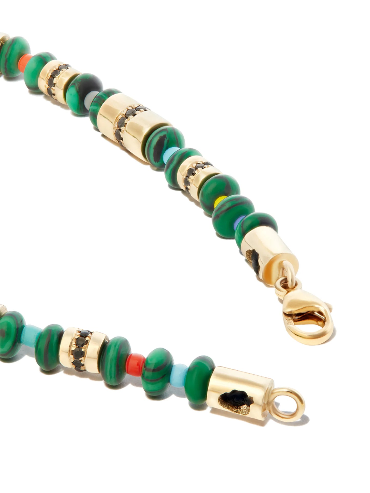 14kt yellow gold and malachite beaded bracelet
