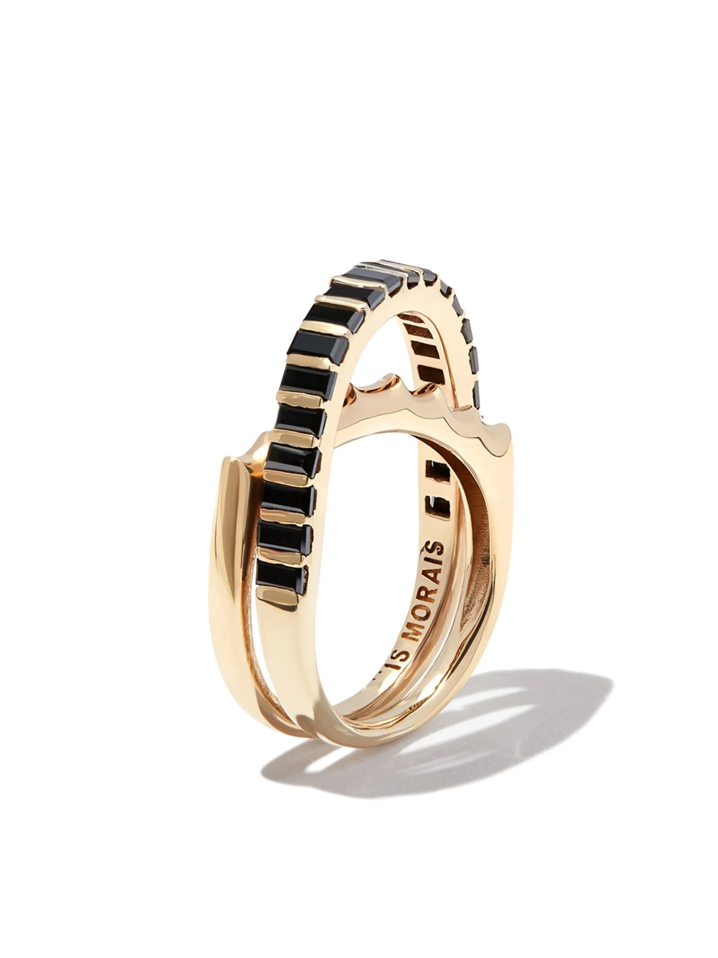 14kt yellow gold Elliptical black diamond linked rings