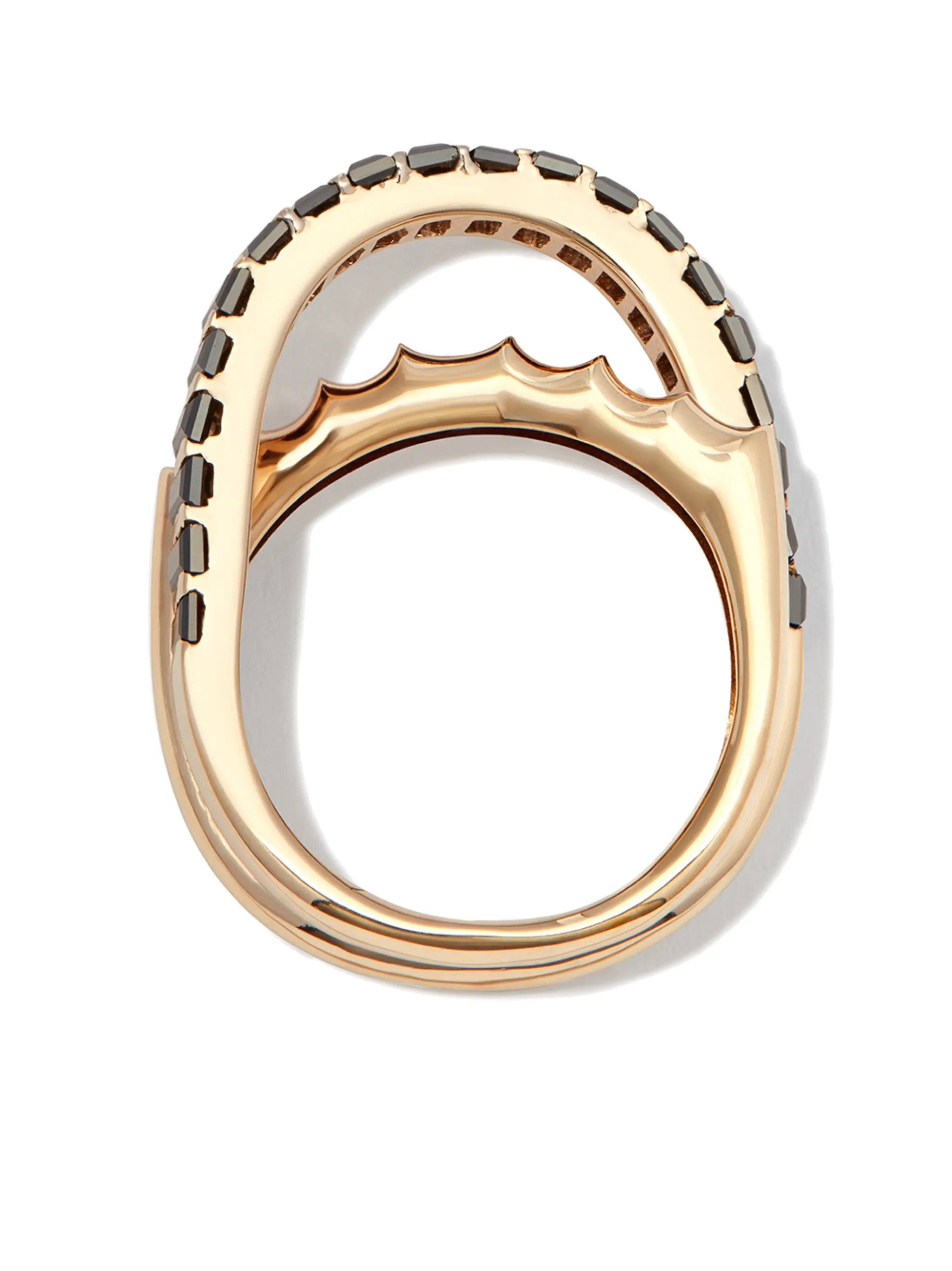 14kt yellow gold Elliptical black diamond linked rings