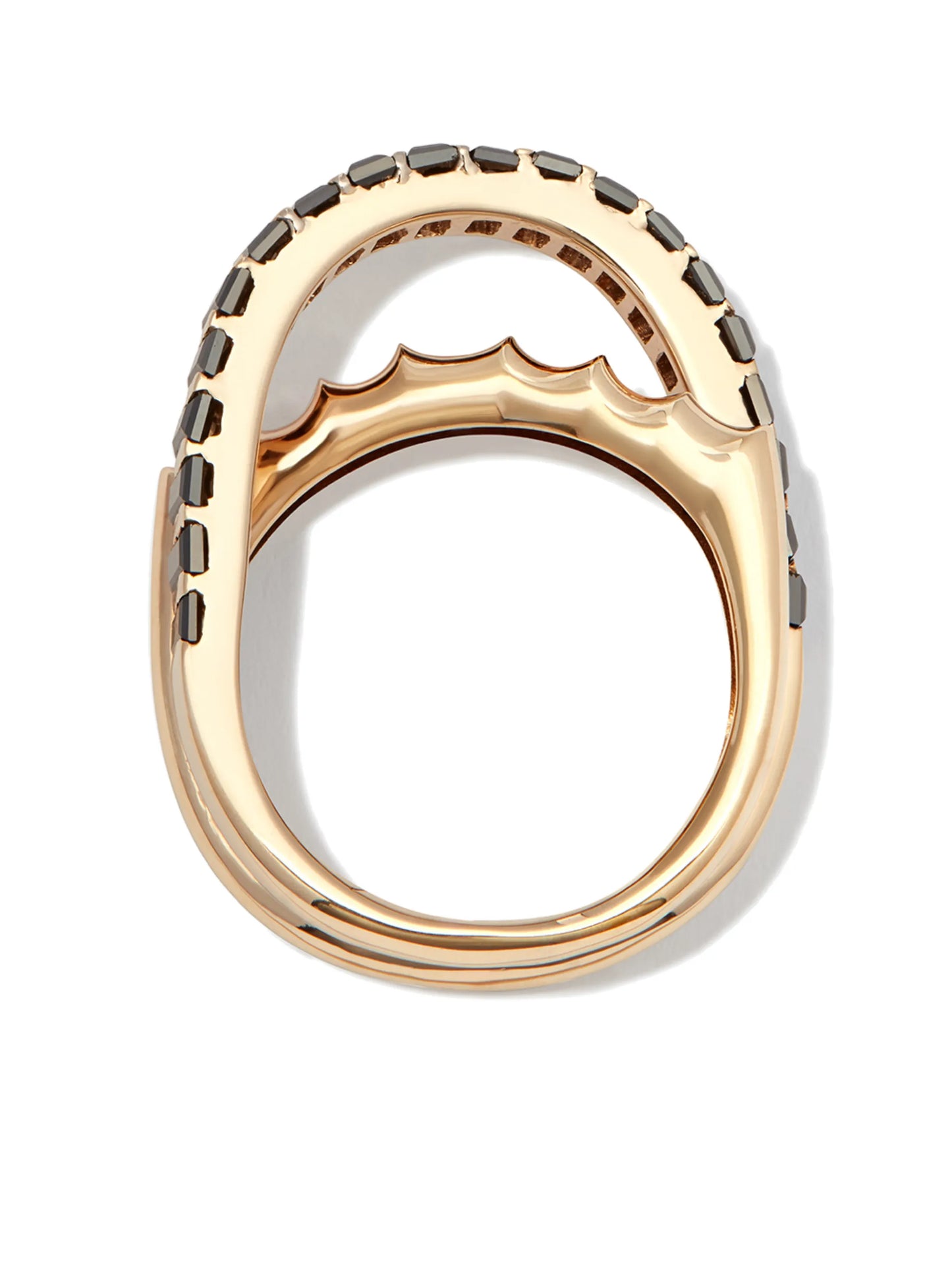 14kt yellow gold Elliptical black diamond linked rings
