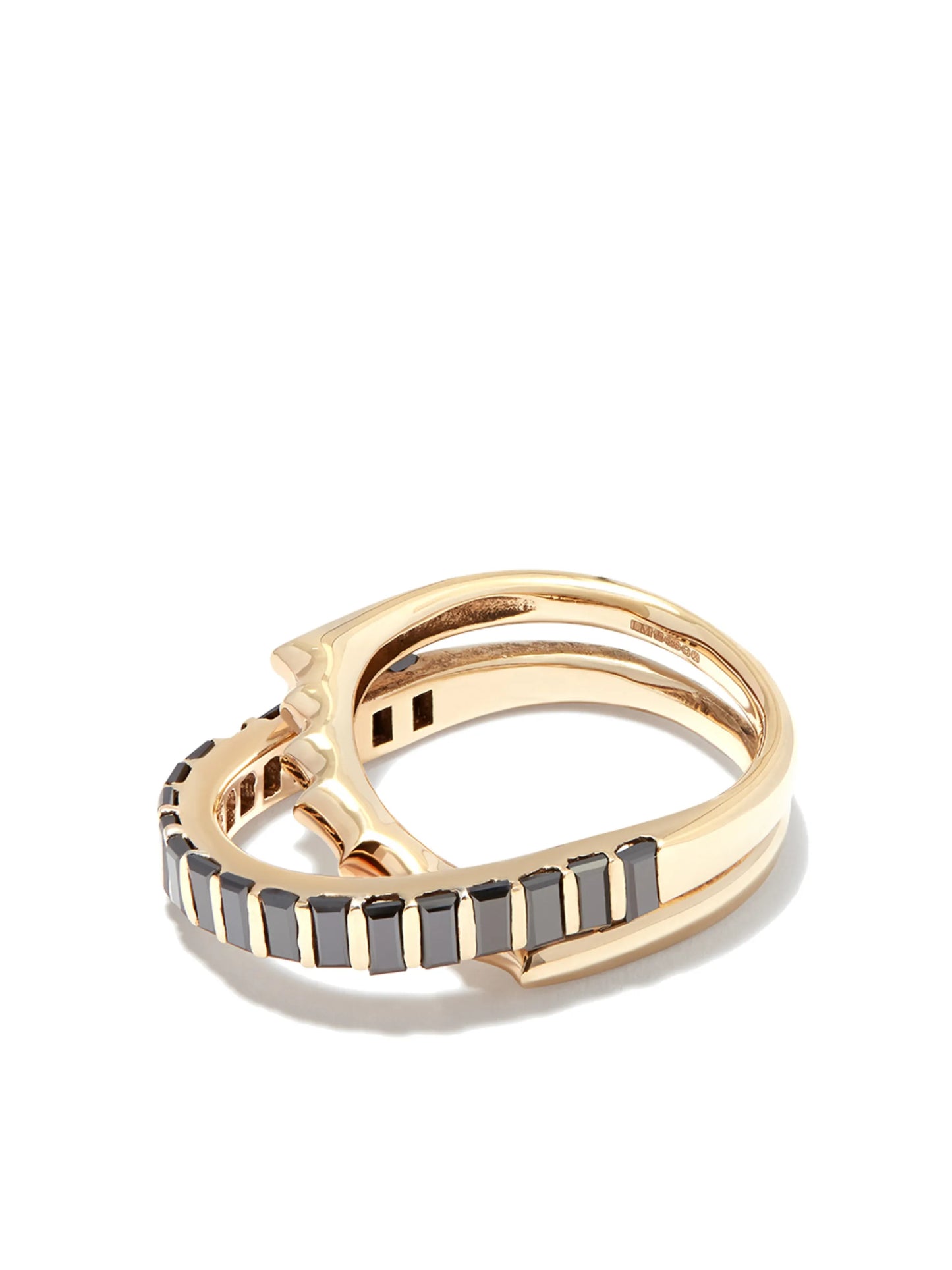 14kt yellow gold Elliptical black diamond linked rings