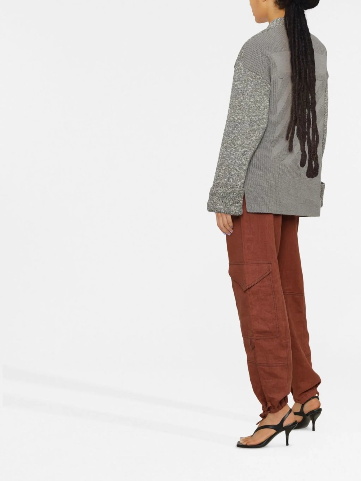 Diag-stripe mélange-effect cardigan