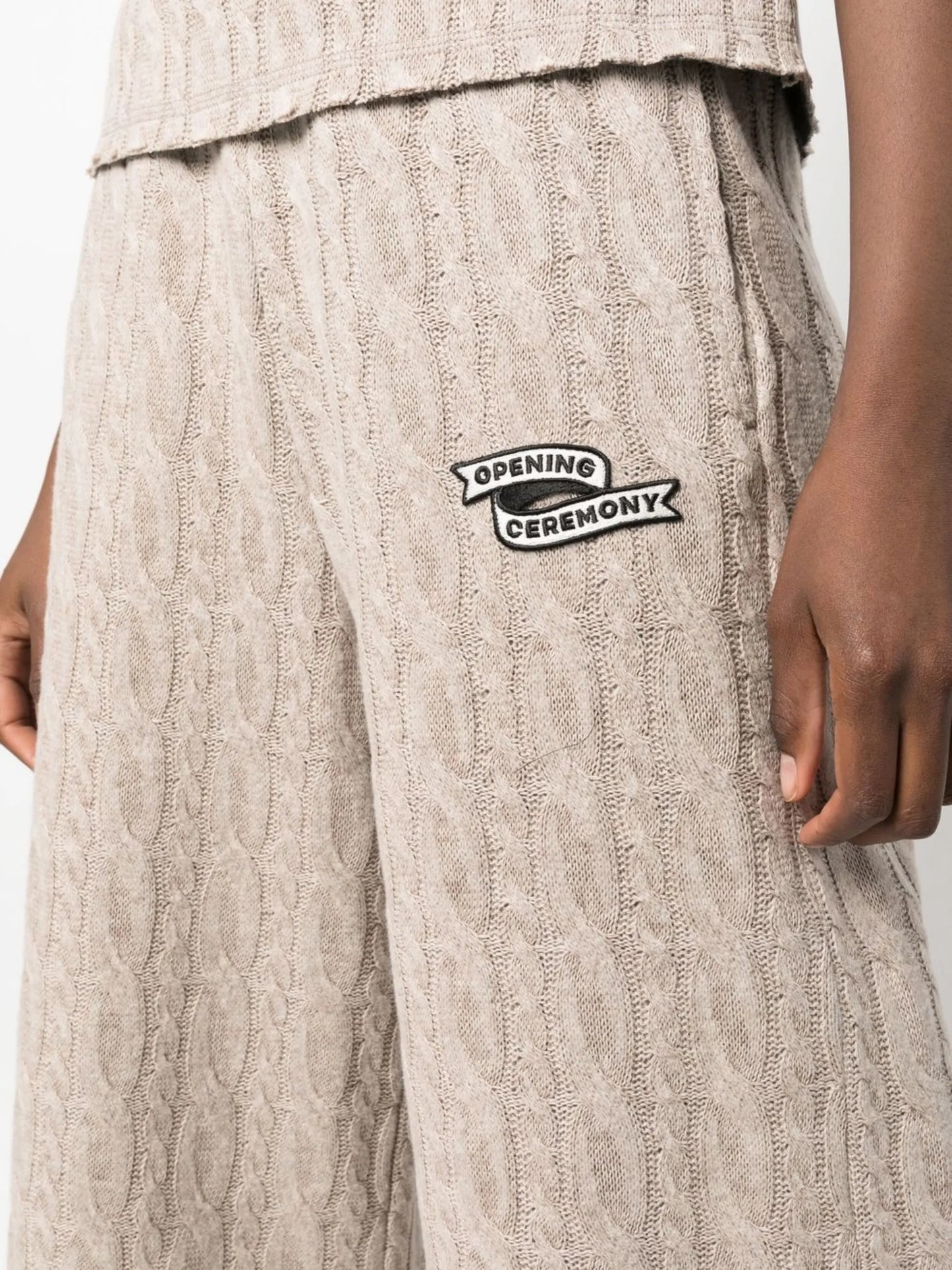logo-embroidered cable-knit trousers