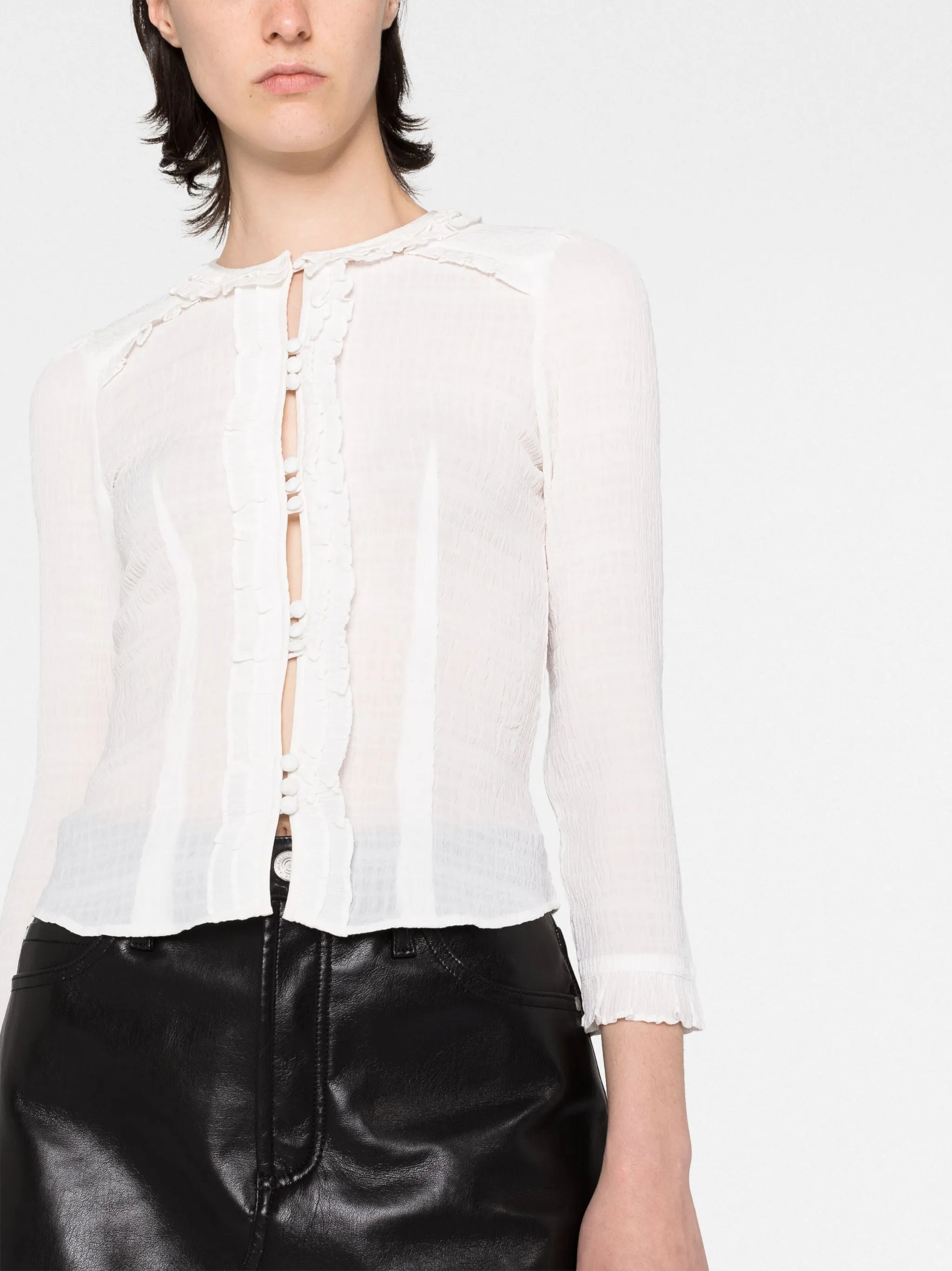Georgia ruffled semi-sheer blouse