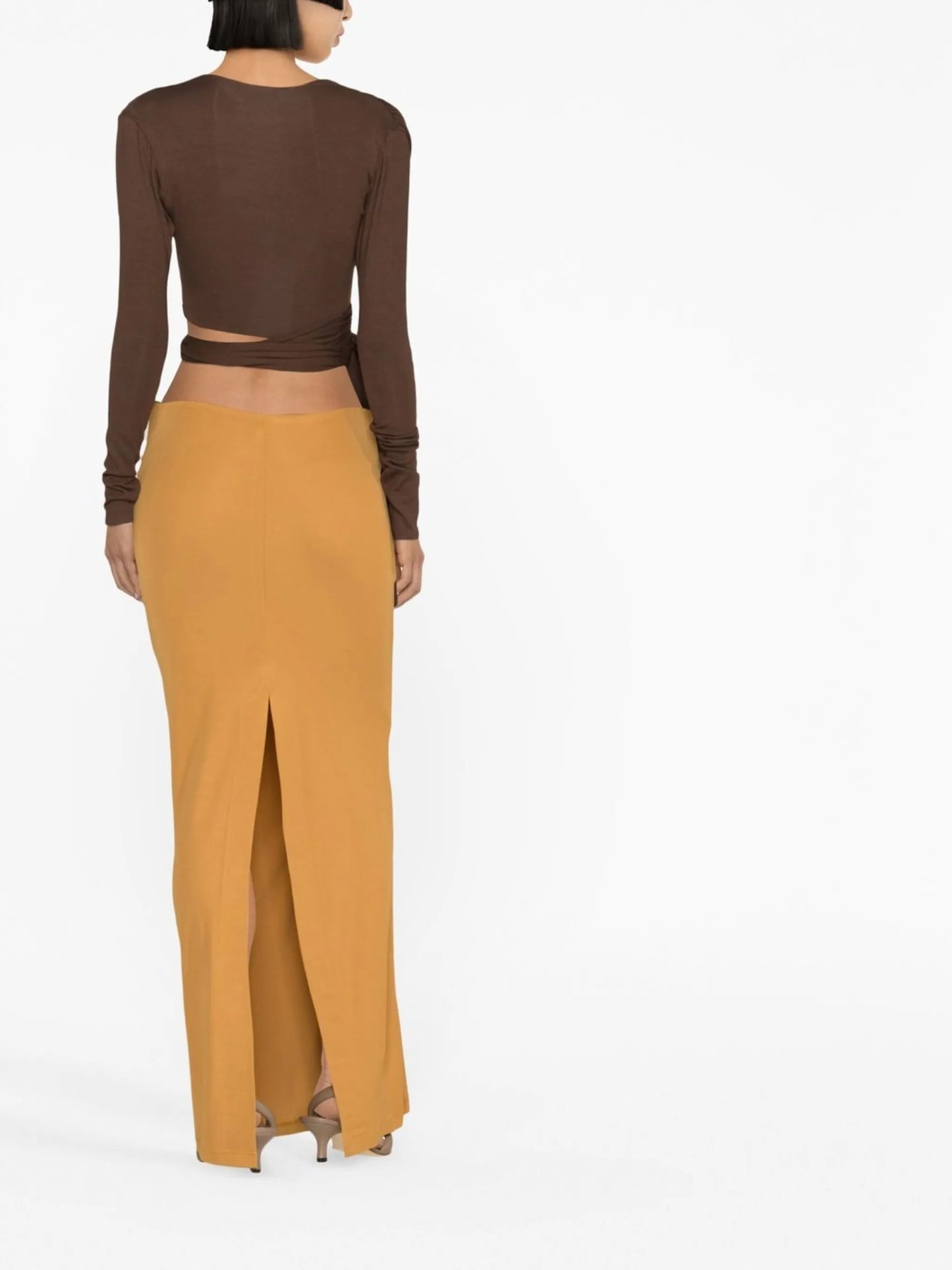 sculpted-strap column maxi skirt