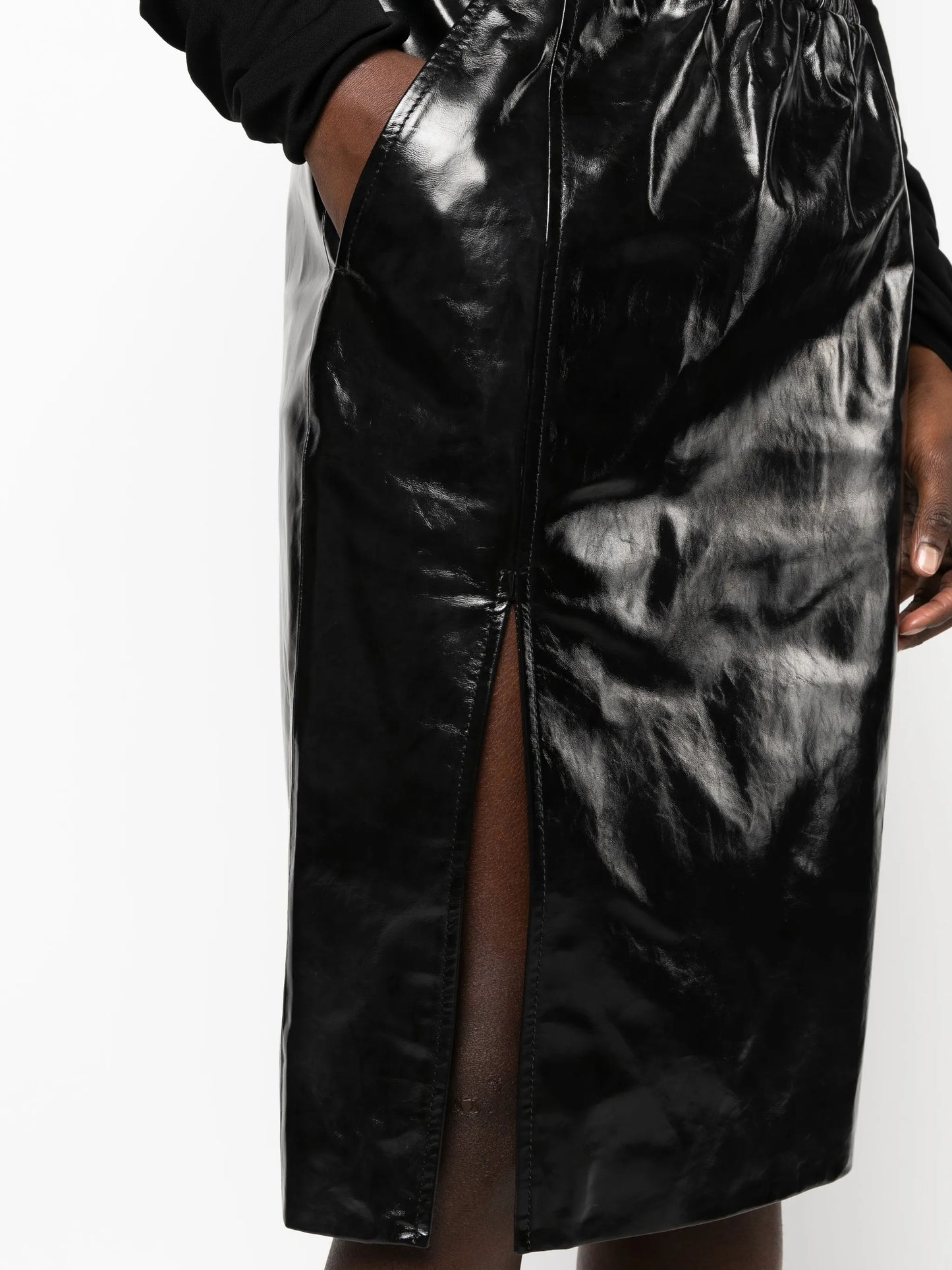 high-waisted leather skirt