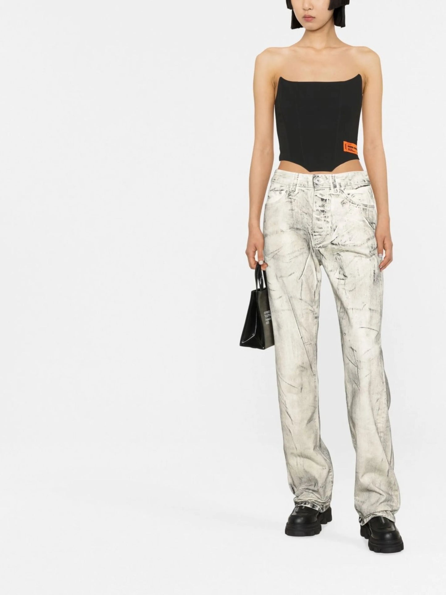 logo-patch strapless corset top