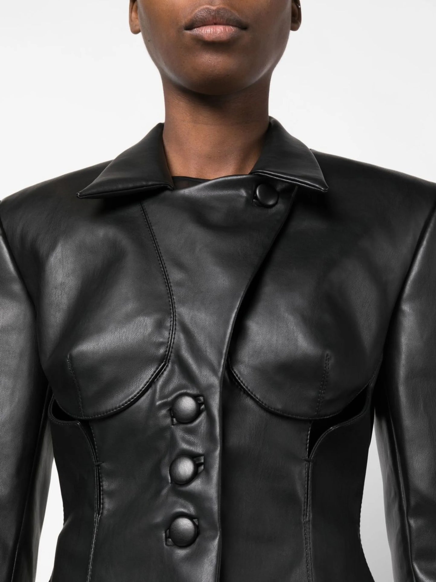 cut-out faux leather blazer