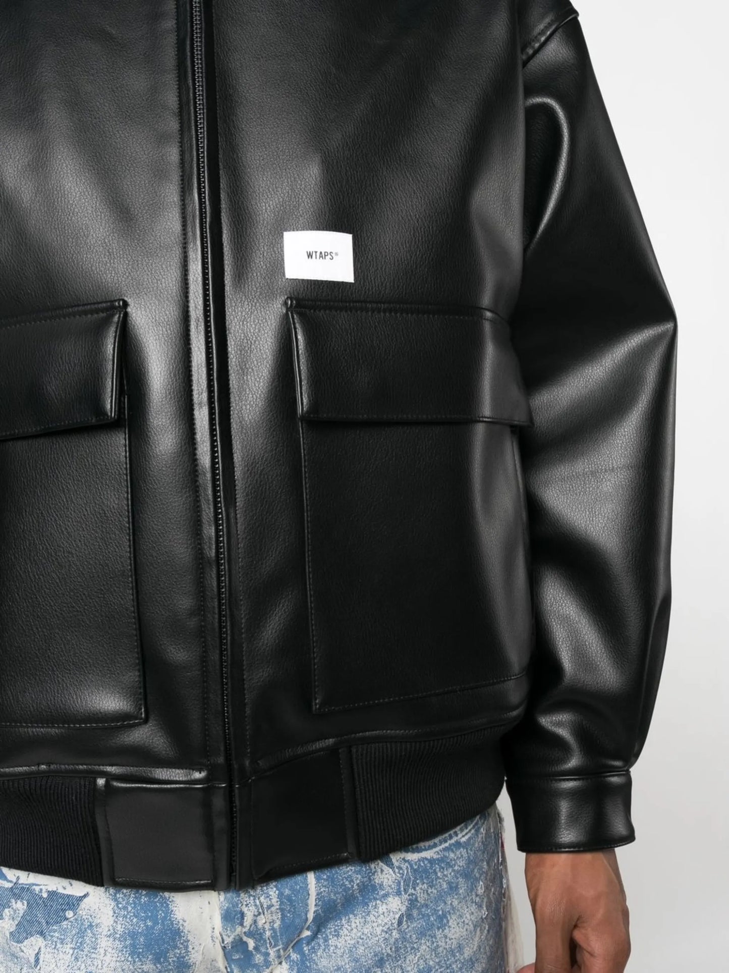 bone appliqué faux-leather bomber jacket