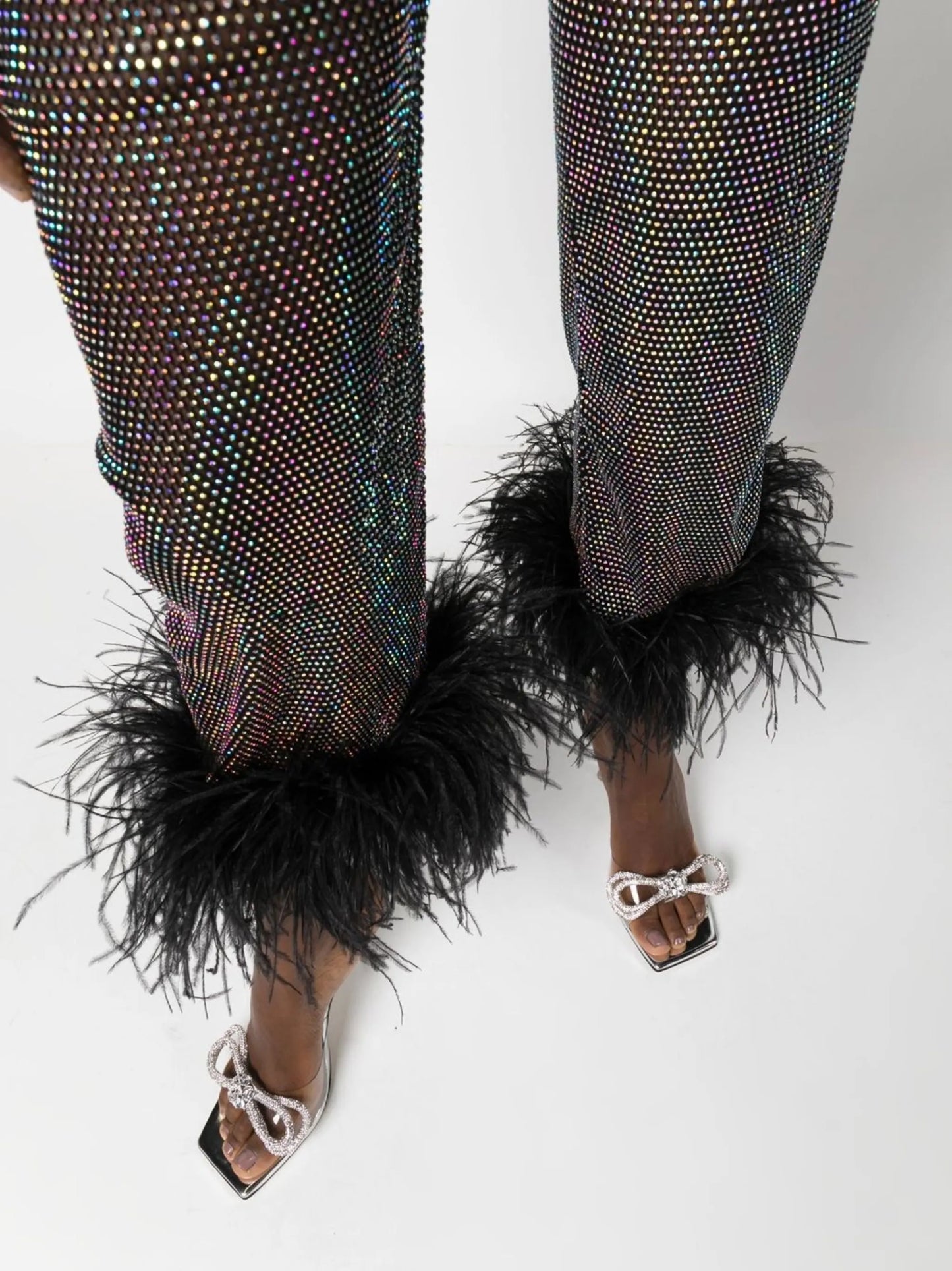 Feathers rhinestone-embellished cropped trousers