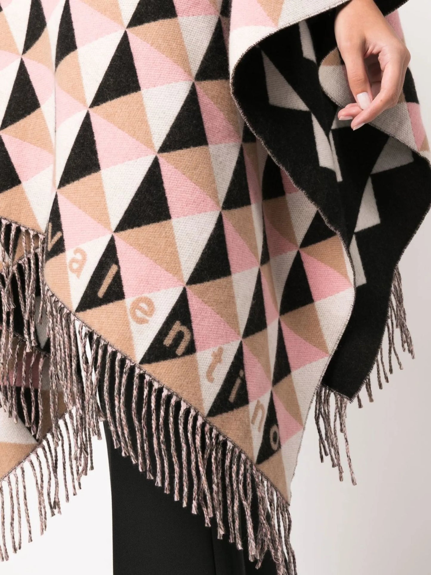 geometric-pattern cashmere-blend poncho
