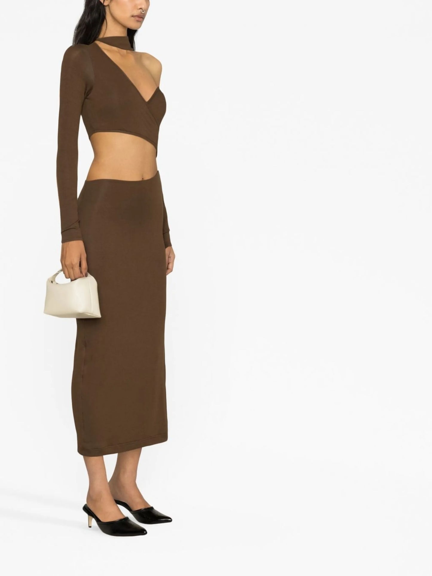 Brown One Shoulder Midi Dress
