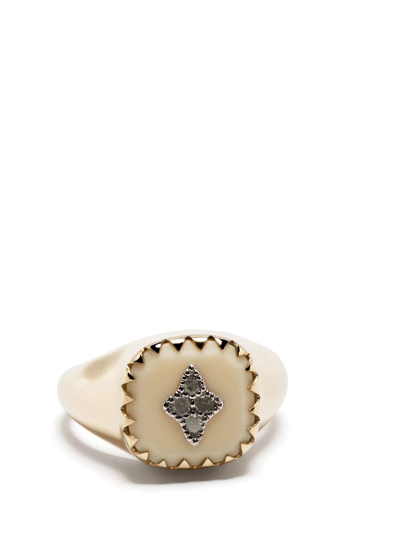 9kt yellow gold Pierrot diamond signet ring