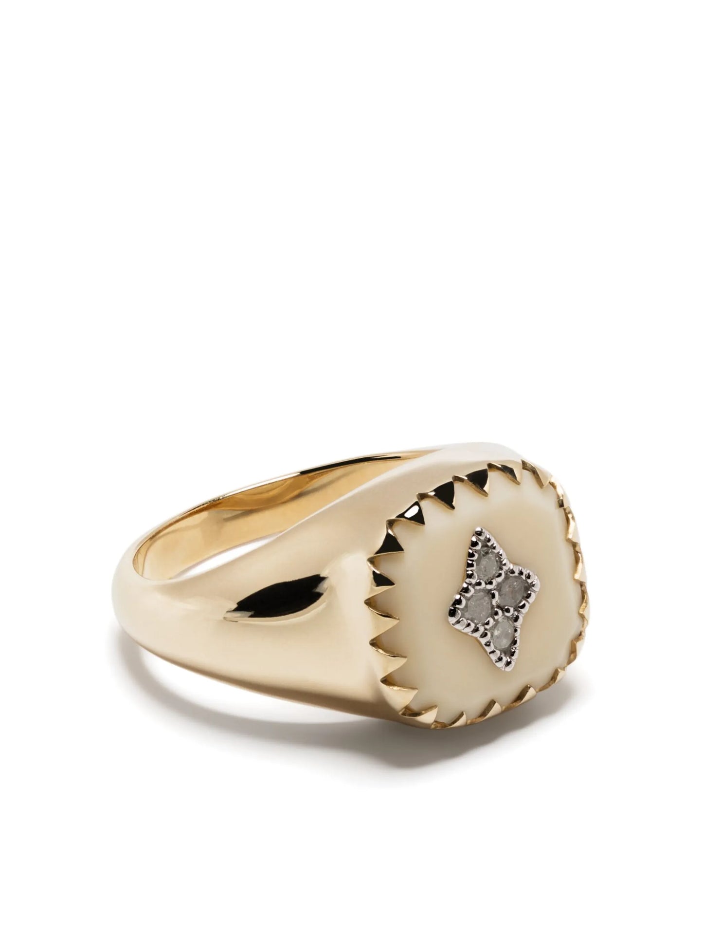 9kt yellow gold Pierrot diamond signet ring
