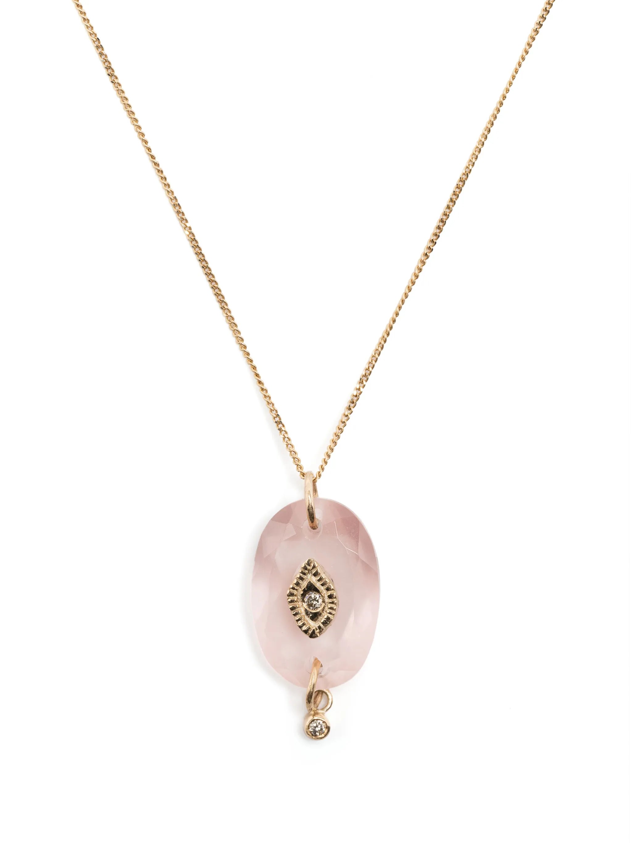 9kt yellow gold quartz and diamond necklace